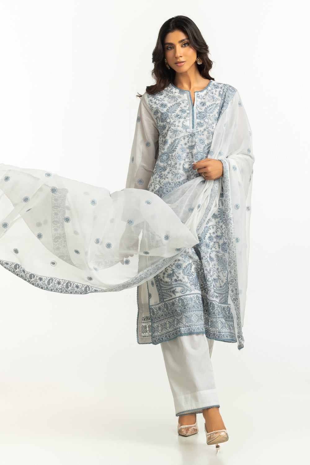 3PC Swiss Voile Embroidered Suit