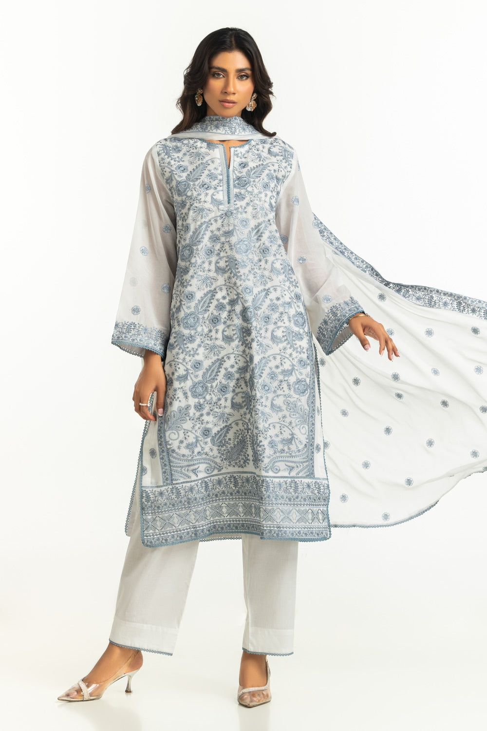 3PC Swiss Voile Embroidered Suit