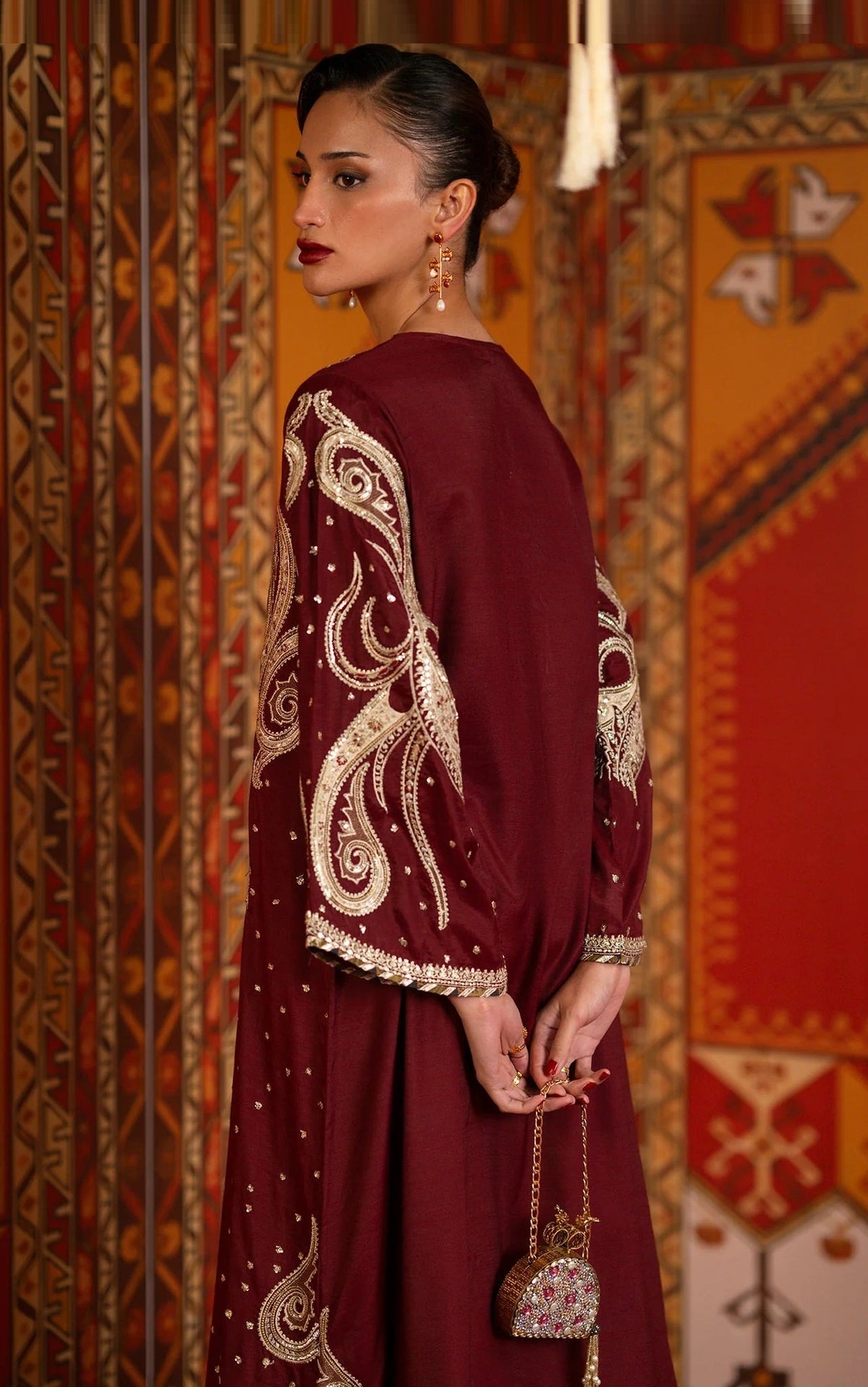 Poshkari Luxury Silk Embroidered 3Pc Unstitched Kaftan Suit  PA 0093