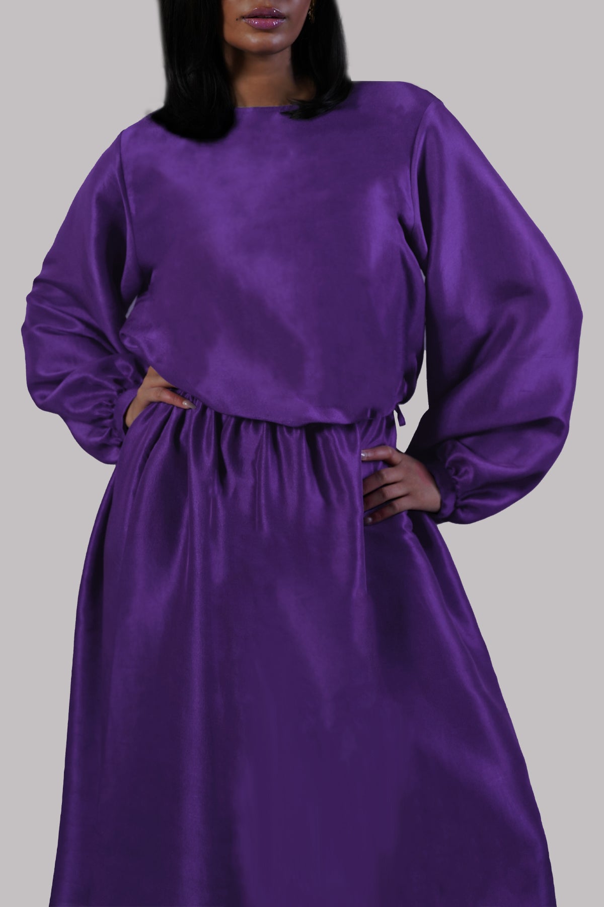 Prism Violet String-Tie Raw Silk Tunic Set