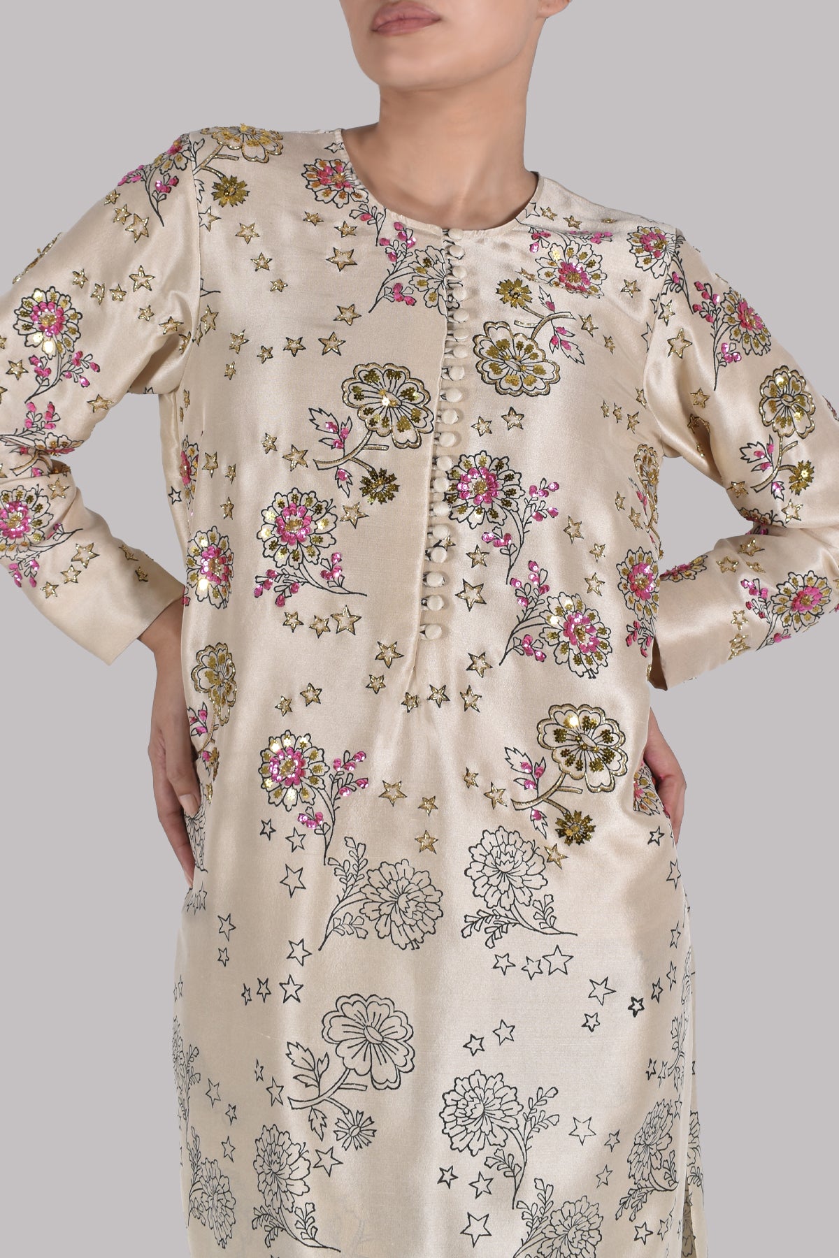 Lamb’s Wool Block Printed and Embellished Raw Silk Set