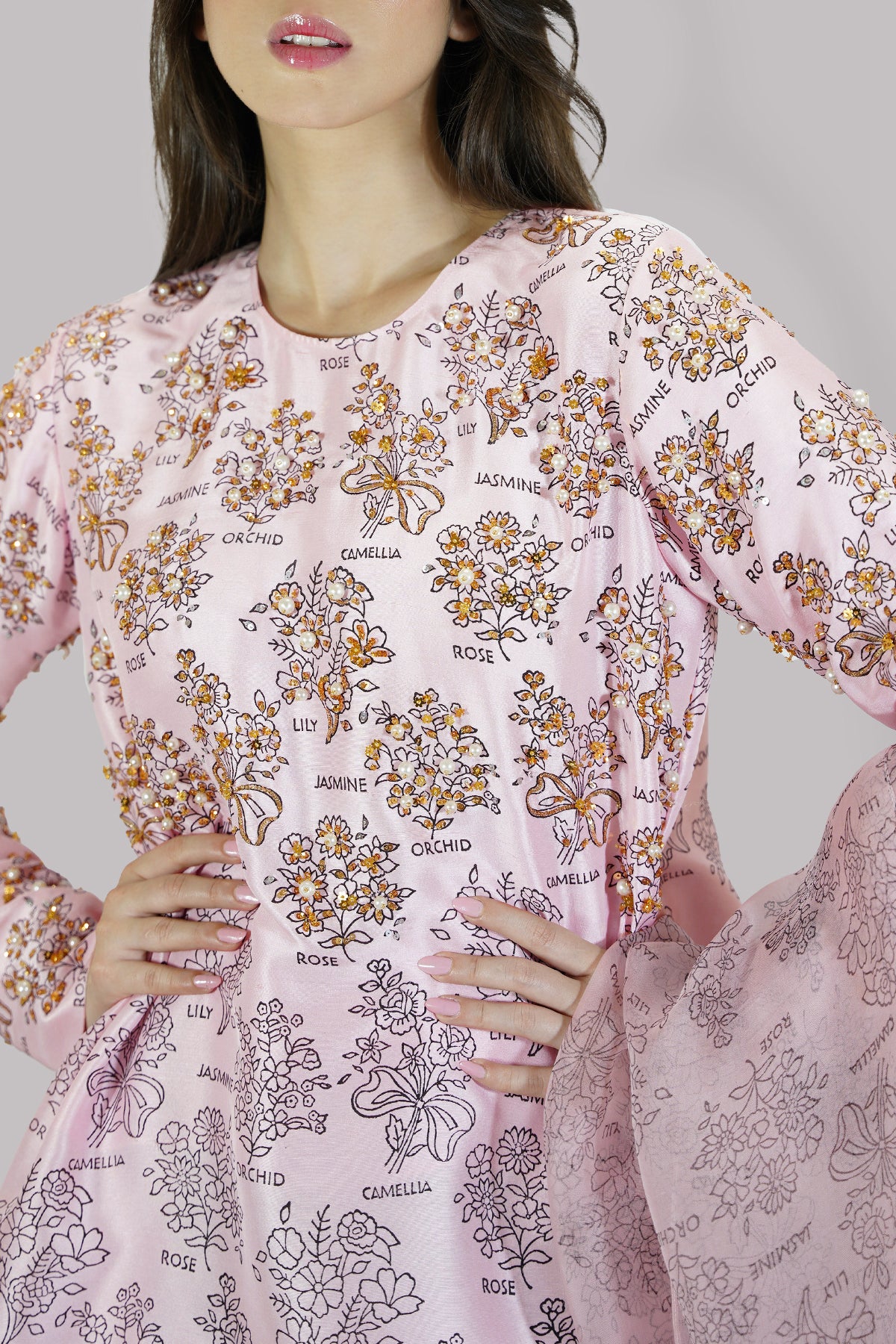 Blushing Bride Block Printed &amp; Embellished Raw Silk Set