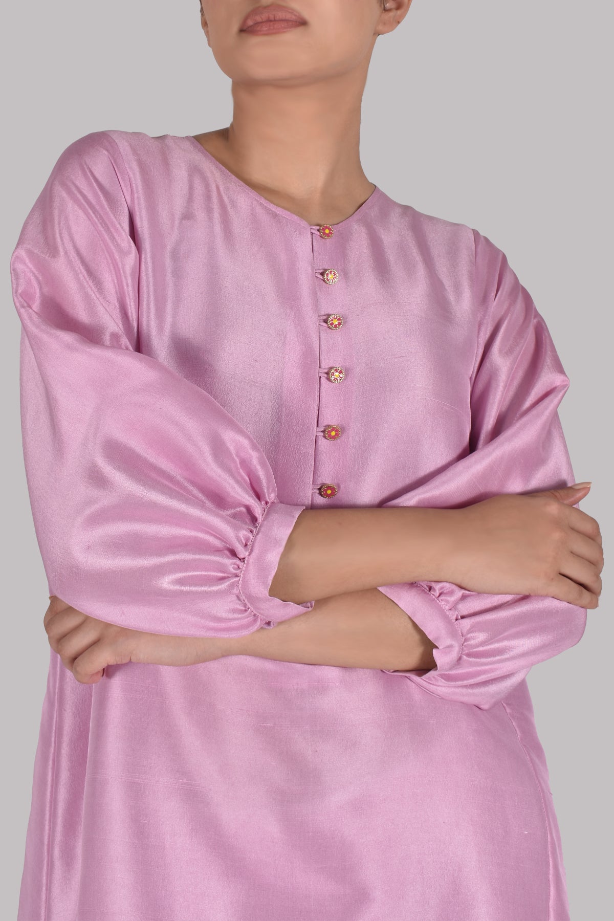 Lilac Chiffon Pink Raw Silk Set