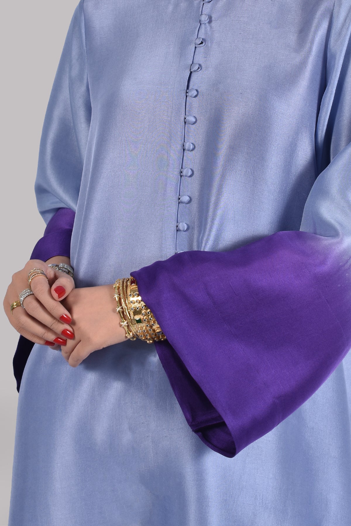 Forever Blue Oversized Ombre Raw Silk Tunic Set