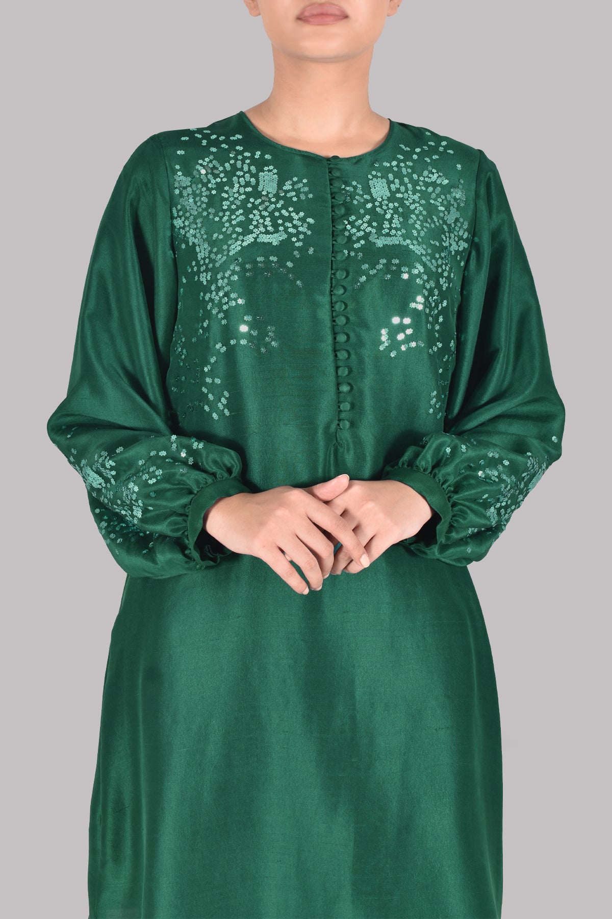 Galapagos Green Embellished Raw Silk Set