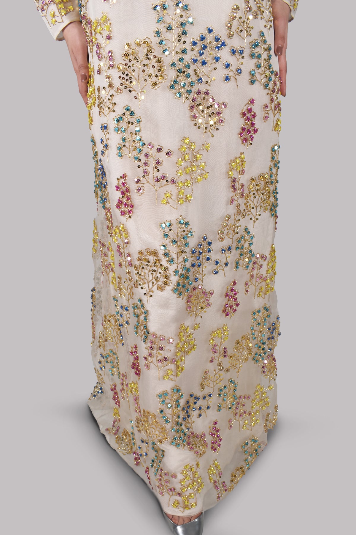 Egret Embellished Italian Organza Maxi