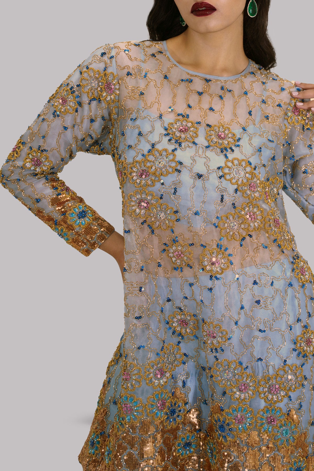 Cashmere Blue Embellished Organza Set