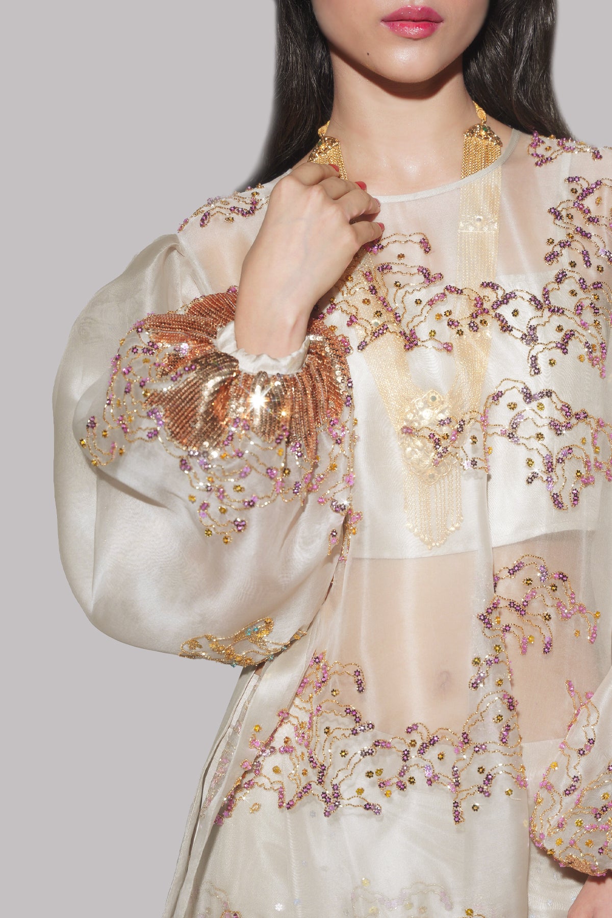 White Swan Embellished Organza Skirt Set