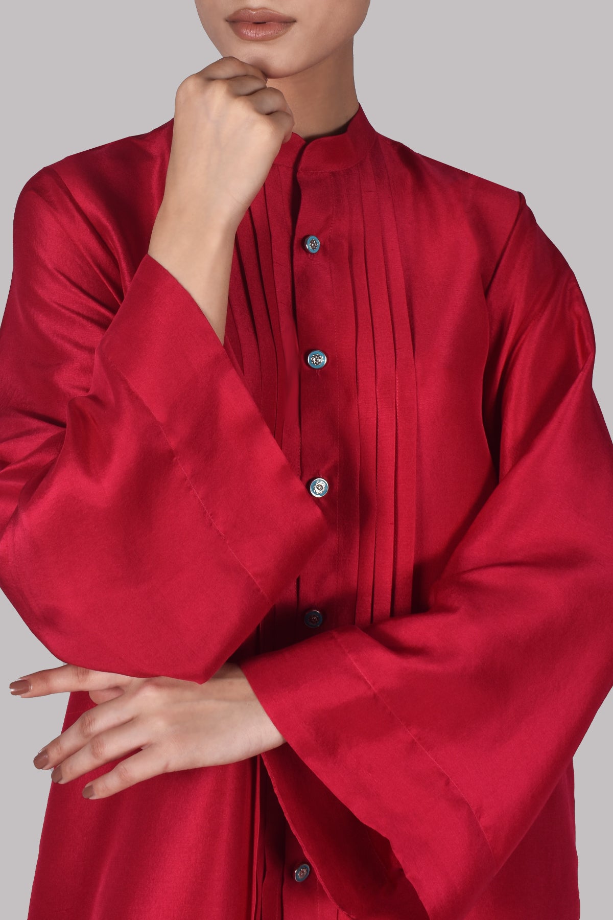 Tango Red Raw Silk Tunic Set