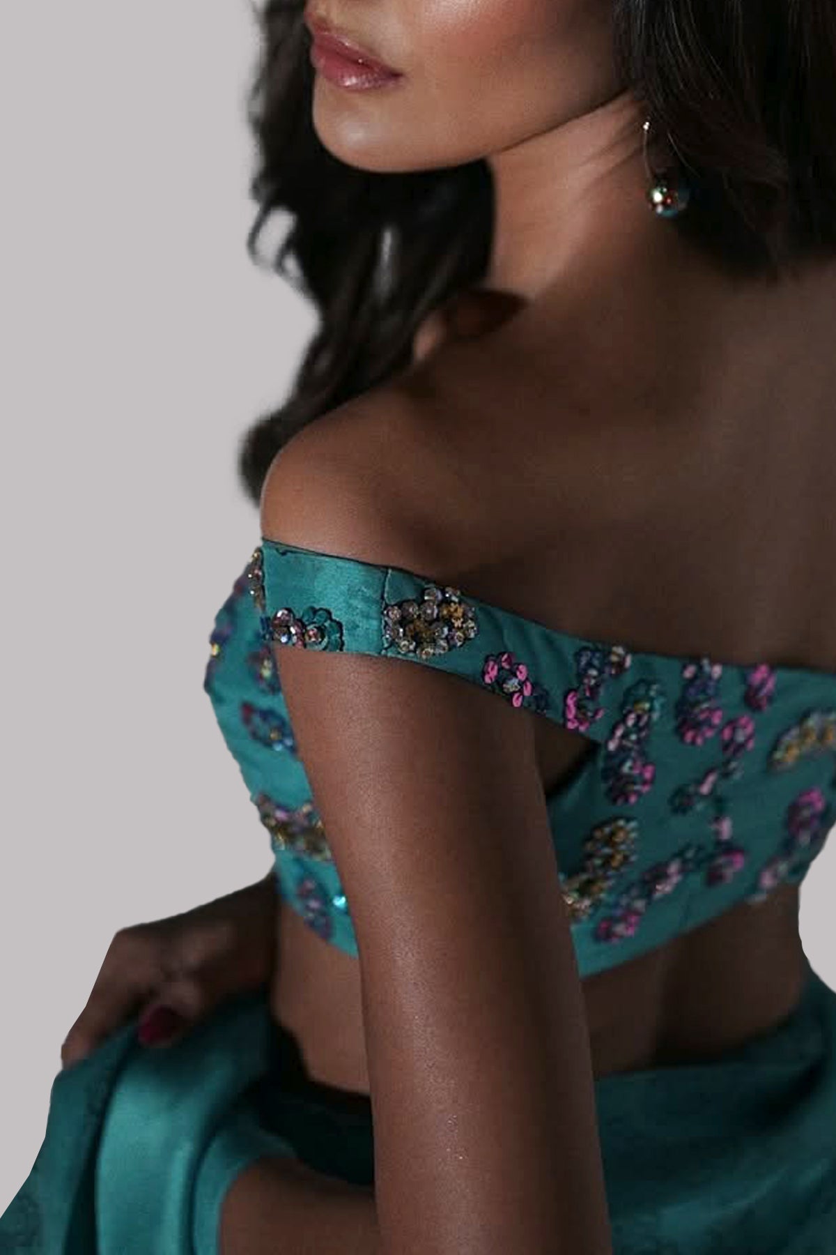 Scuba Blue Embellished Organza Sari