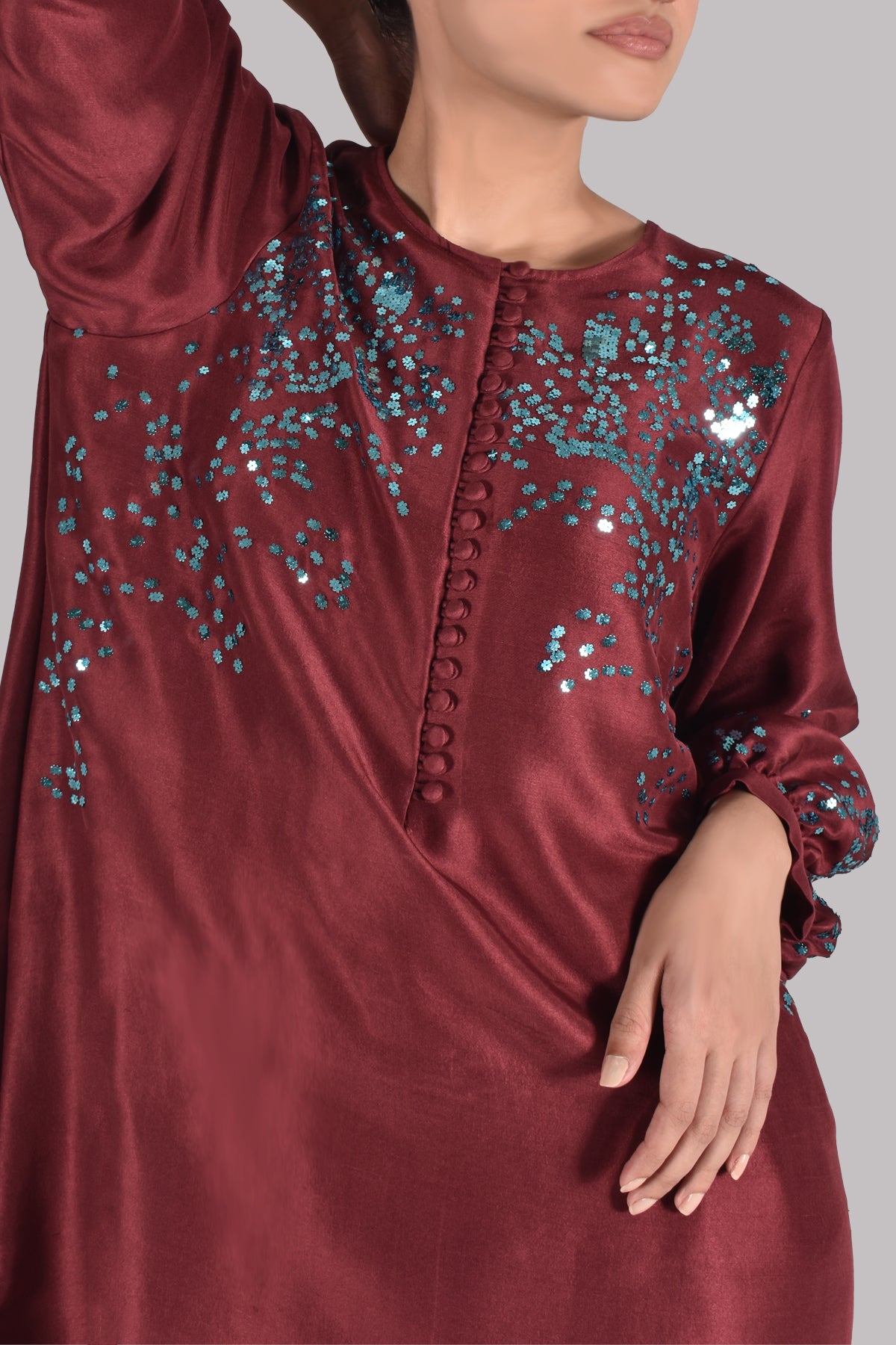Syrah Maroon Embellished Raw Silk Set