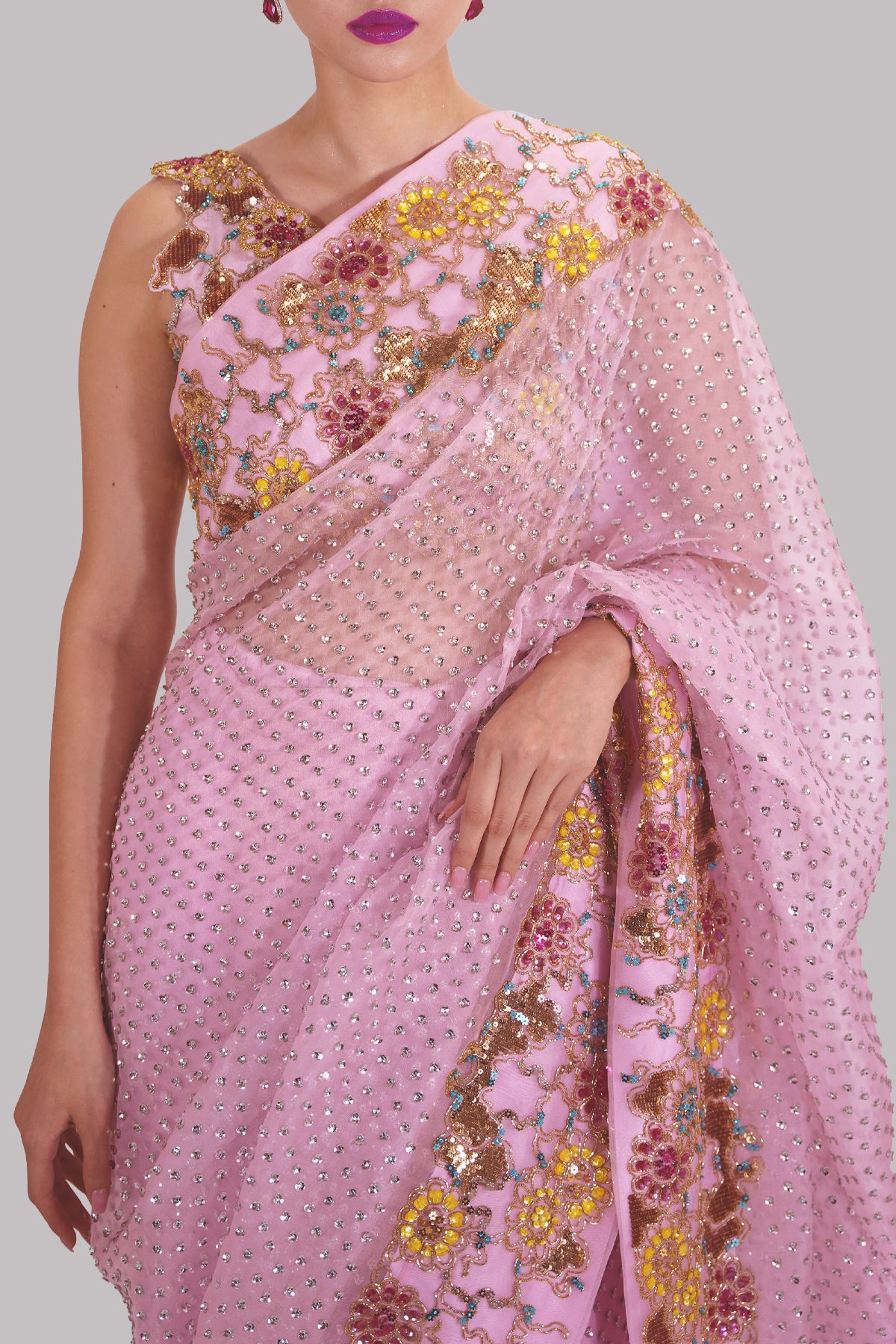 Pink Pirouette Embellished Organza Sari