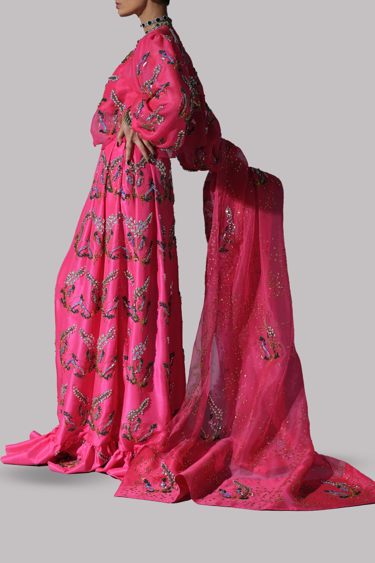 Camellia Rose Pink Embellished Skirt Set