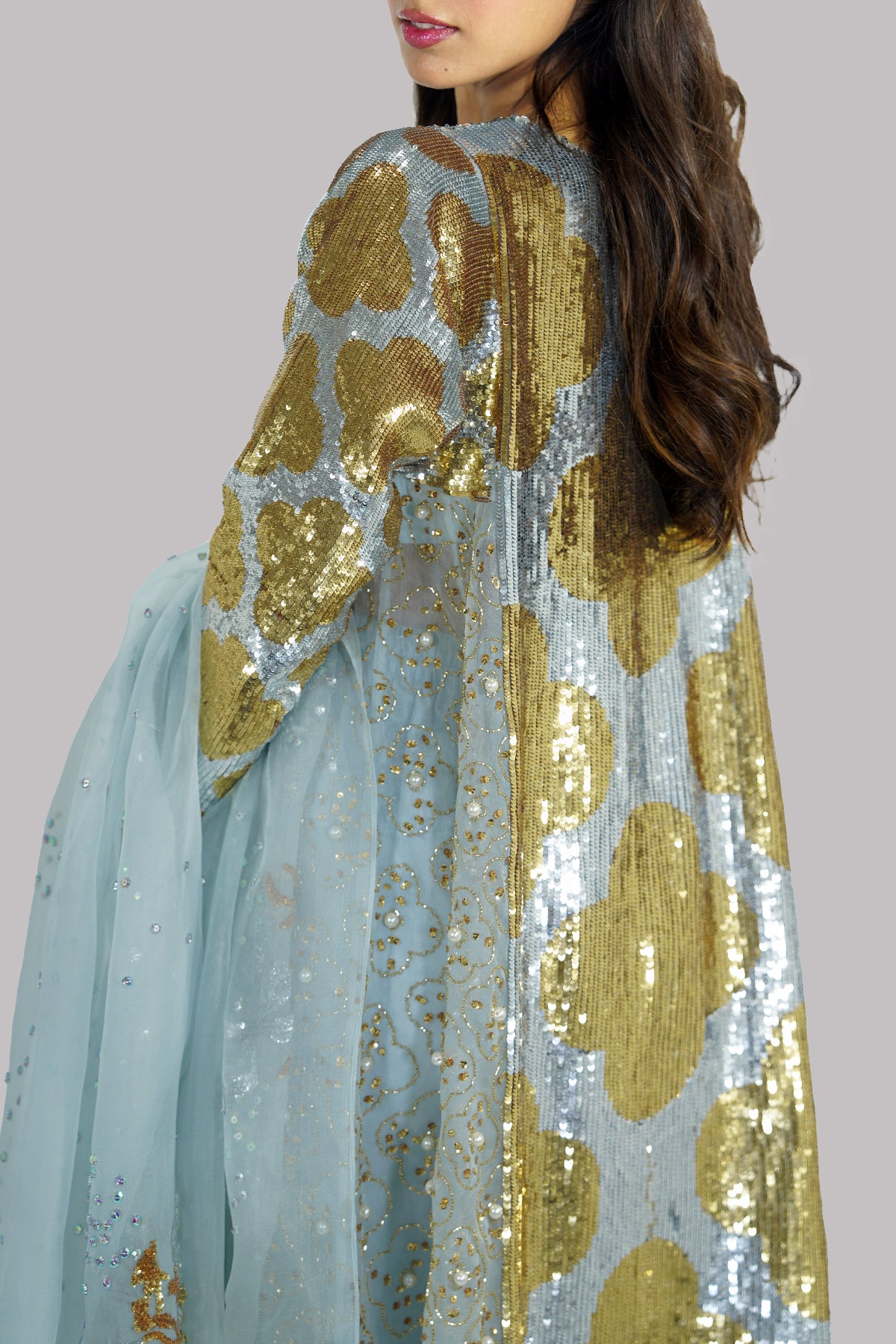 Aquamarine Organza Embellished Churidaar Set