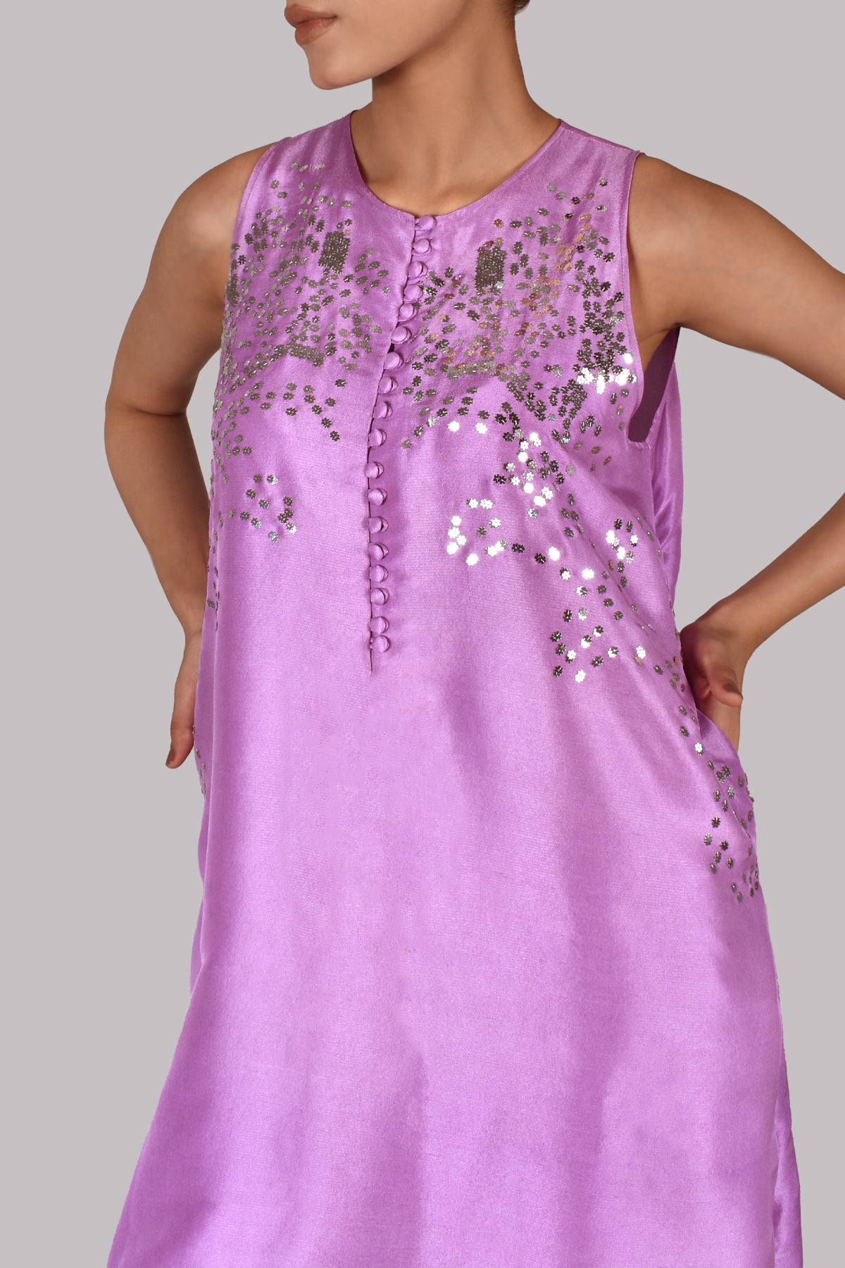African Violet Embellished Raw Silk Set