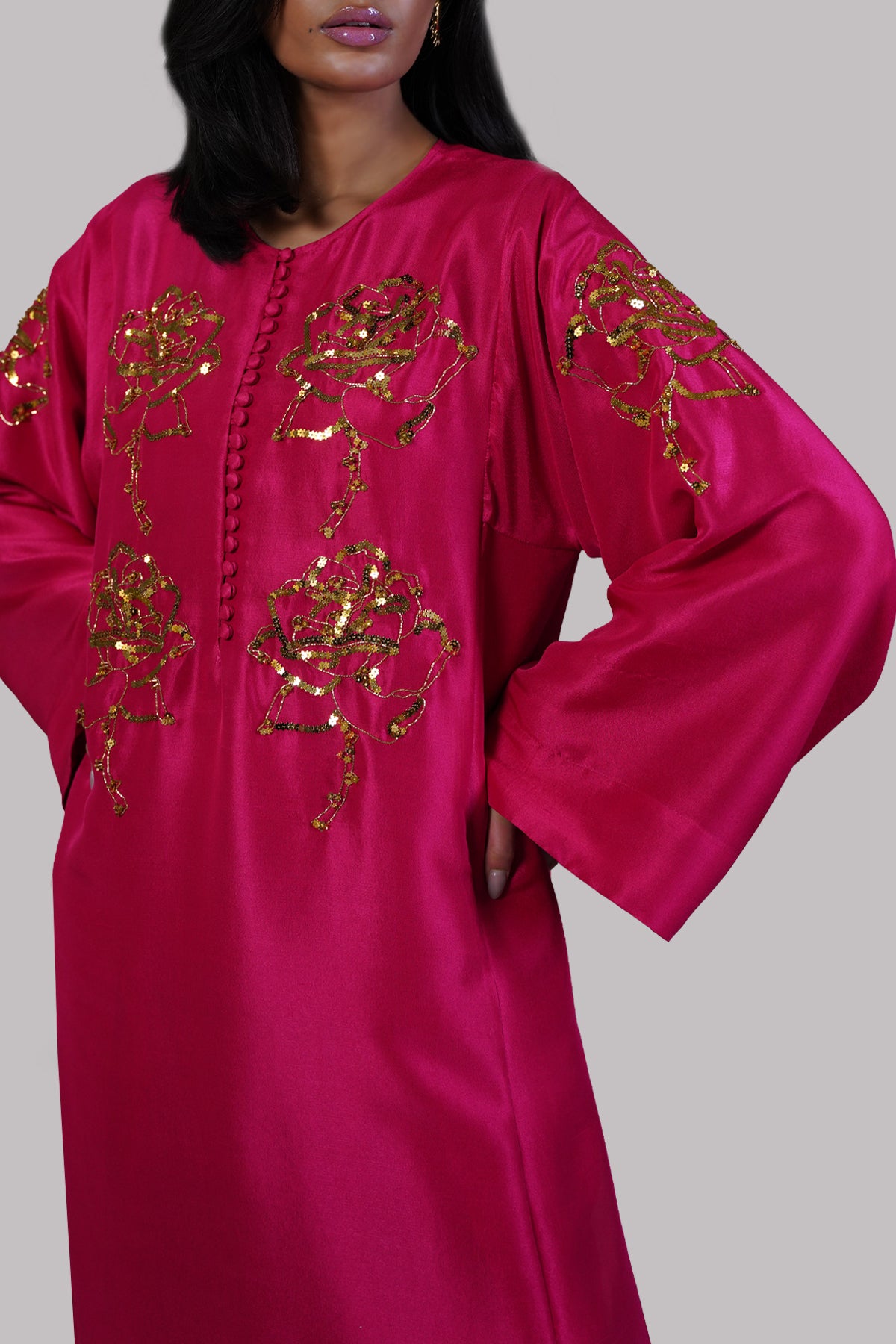 Virtual Pink Embellished Raw Silk Set