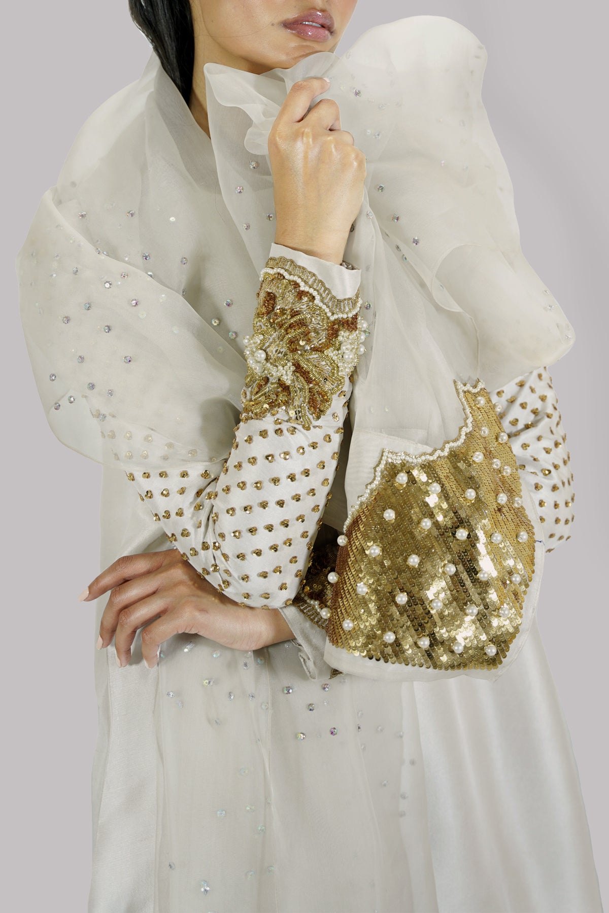Egret Embellished Raw Silk Set