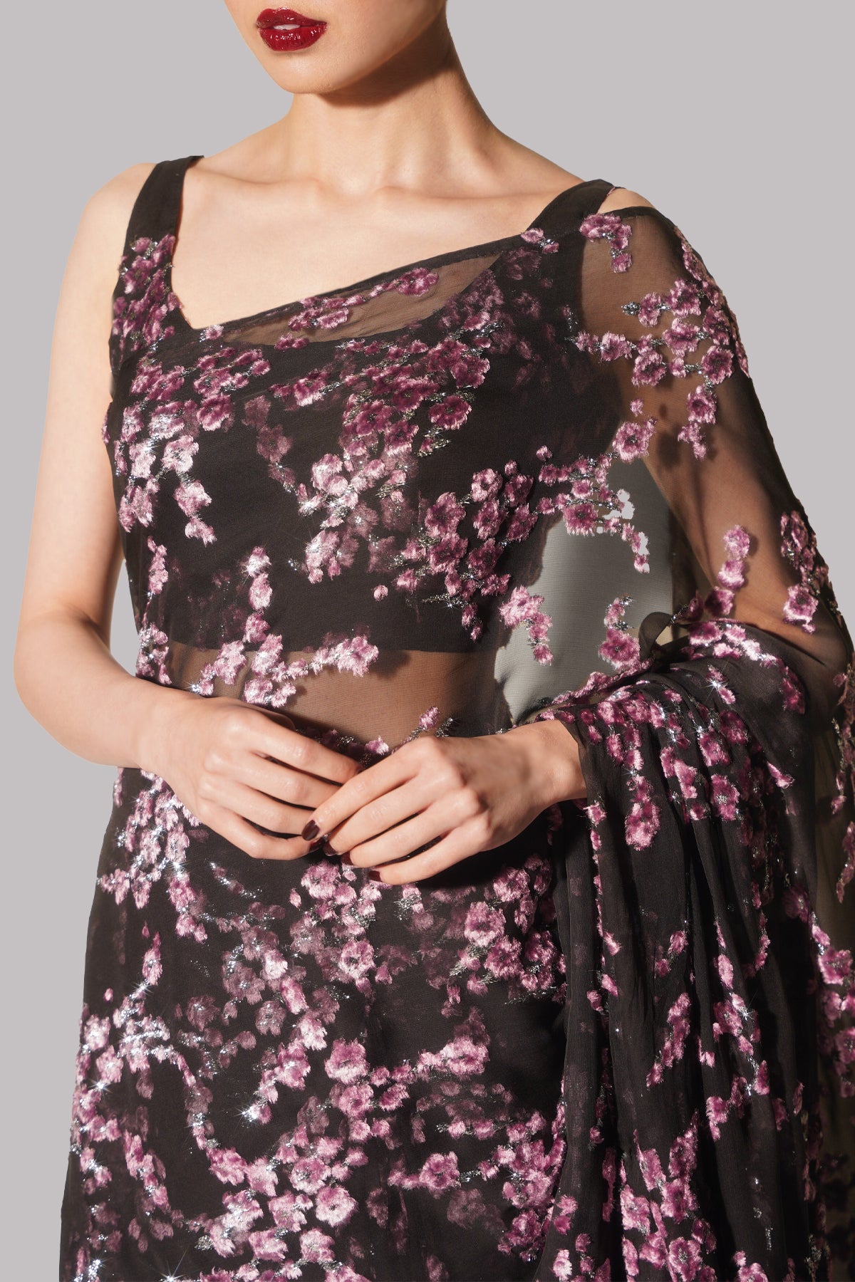 Black Italian Chiffon Sari