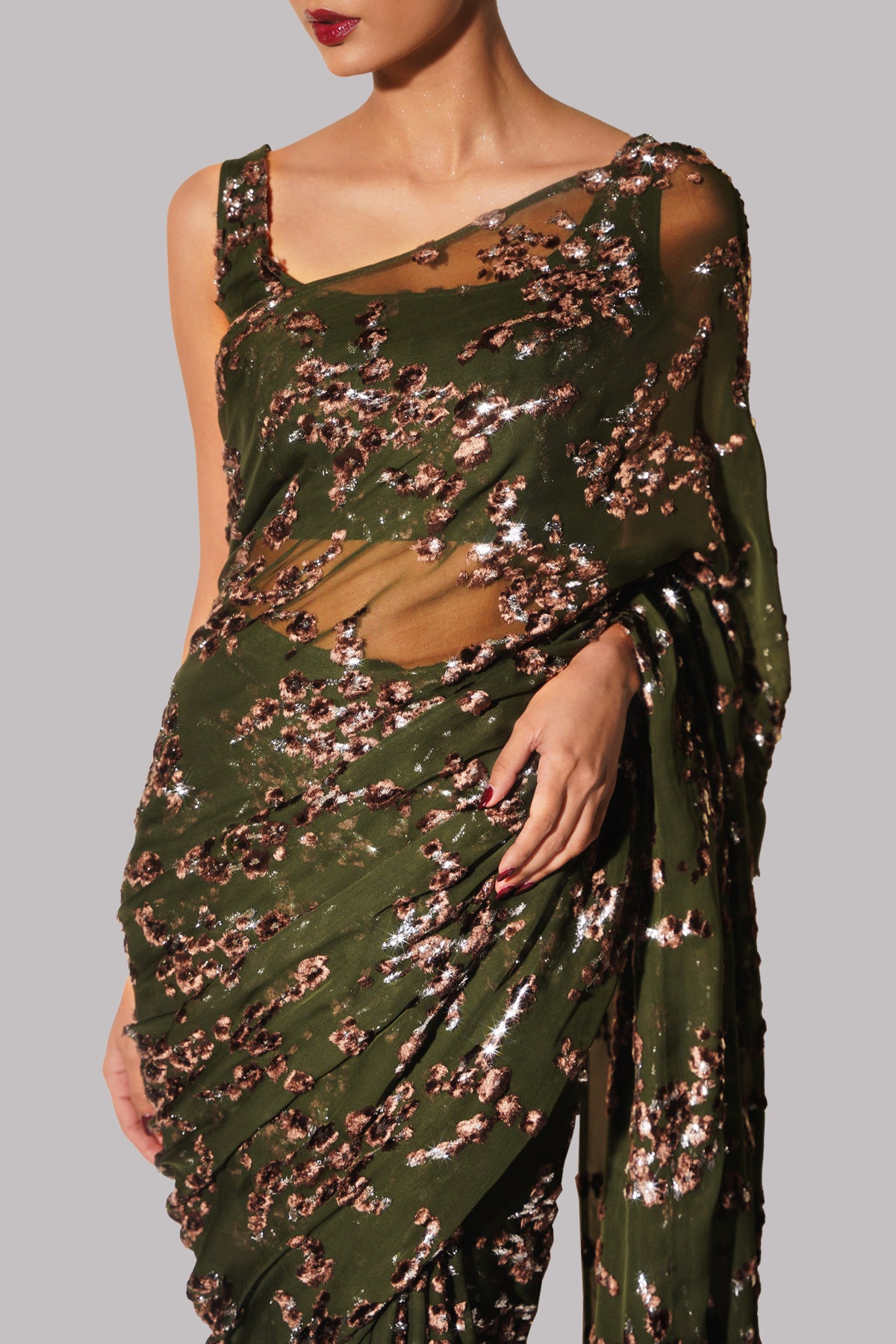 Winter Moss Italian Chiffon Sari