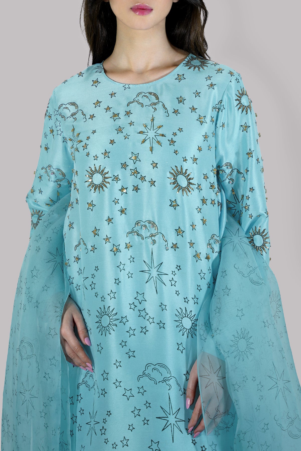 Petit Four Block Printed &amp; Embellished Raw Silk Set