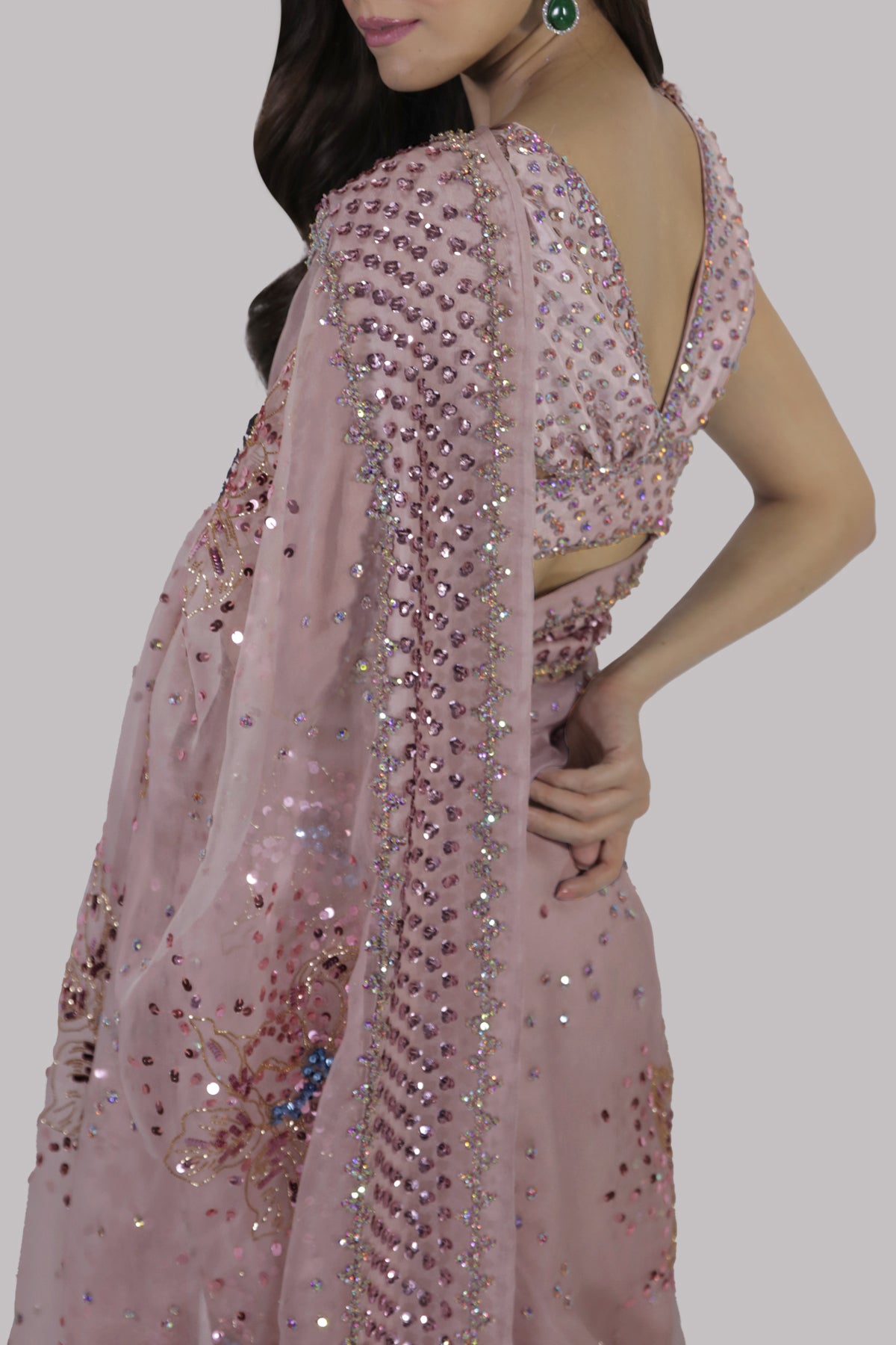 Peach Blush Embellished Organza Sari