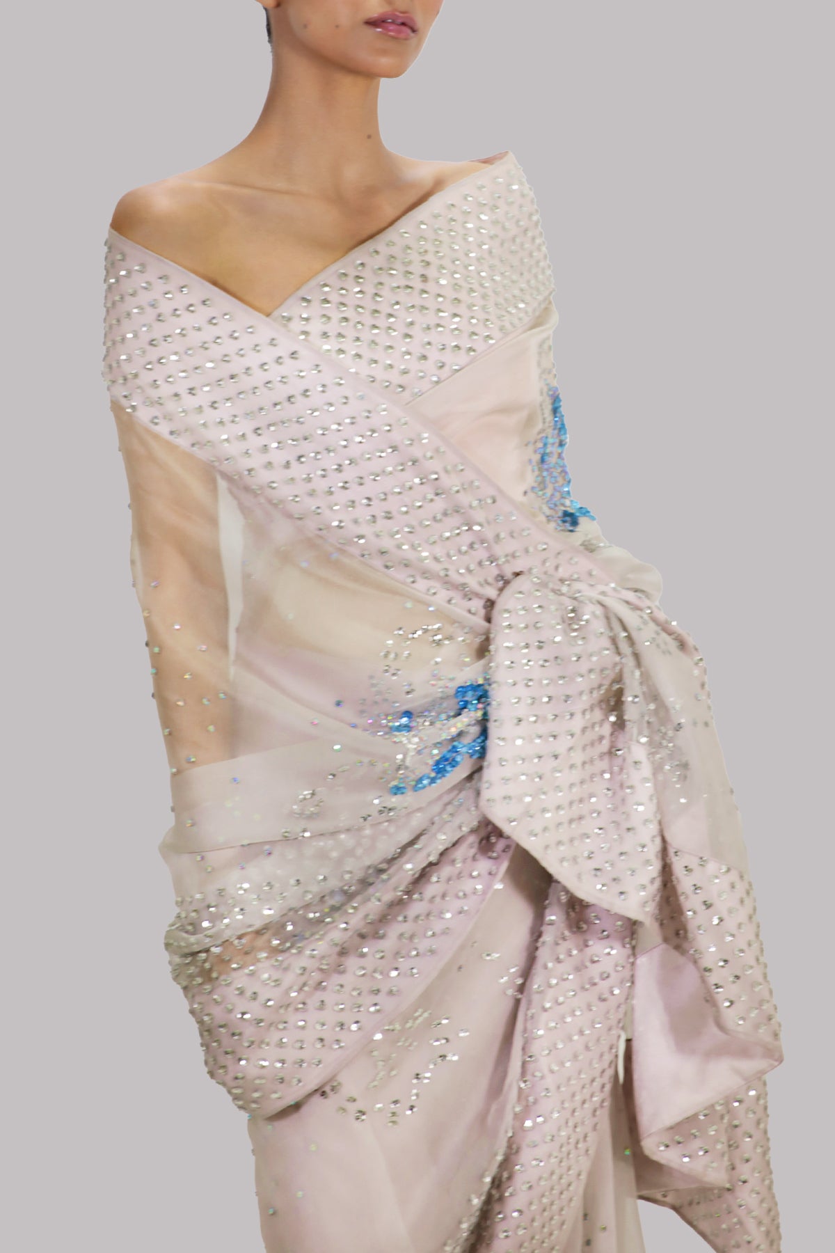 White Sand Embellished Organza Sari