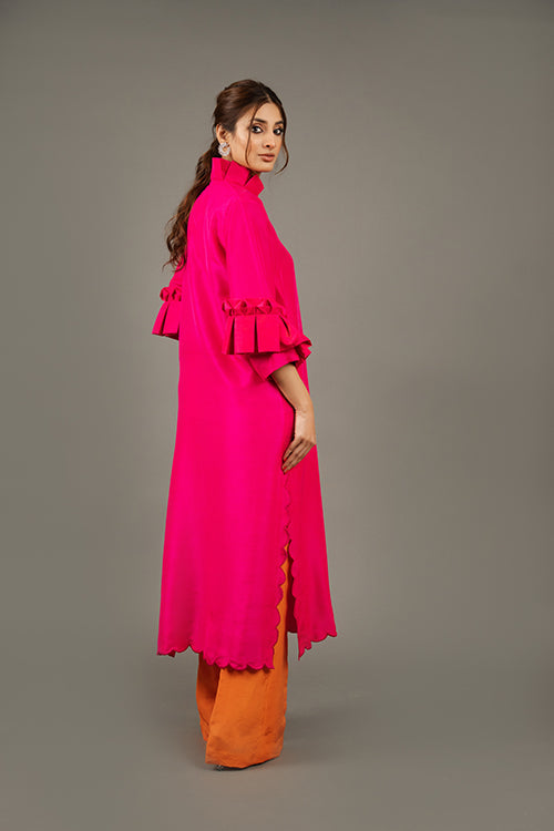 Hotpink Rawsilk Long Tunic with Flared Pants
