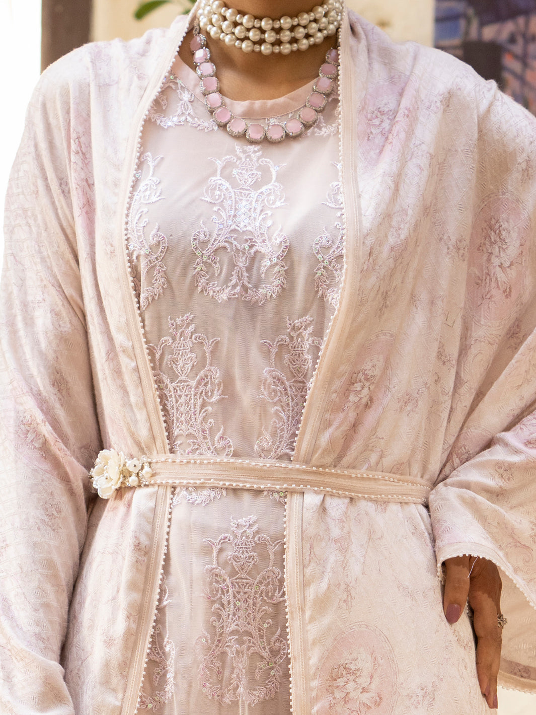 Light Pink Jacquard Formal Kurti - AL-LS-LK-419