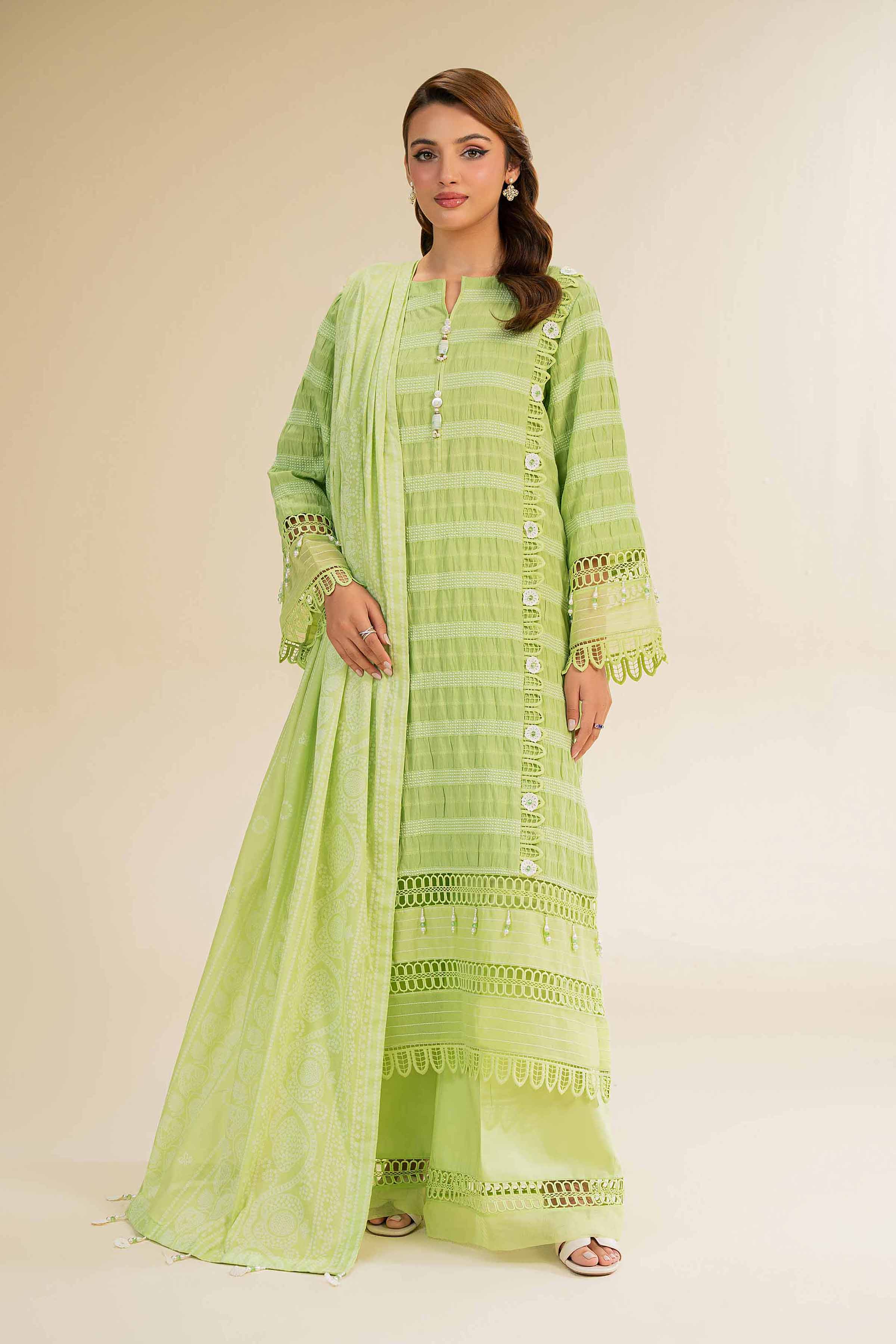 3 Piece - Paste Printed With Jacquard Suit - 42501109