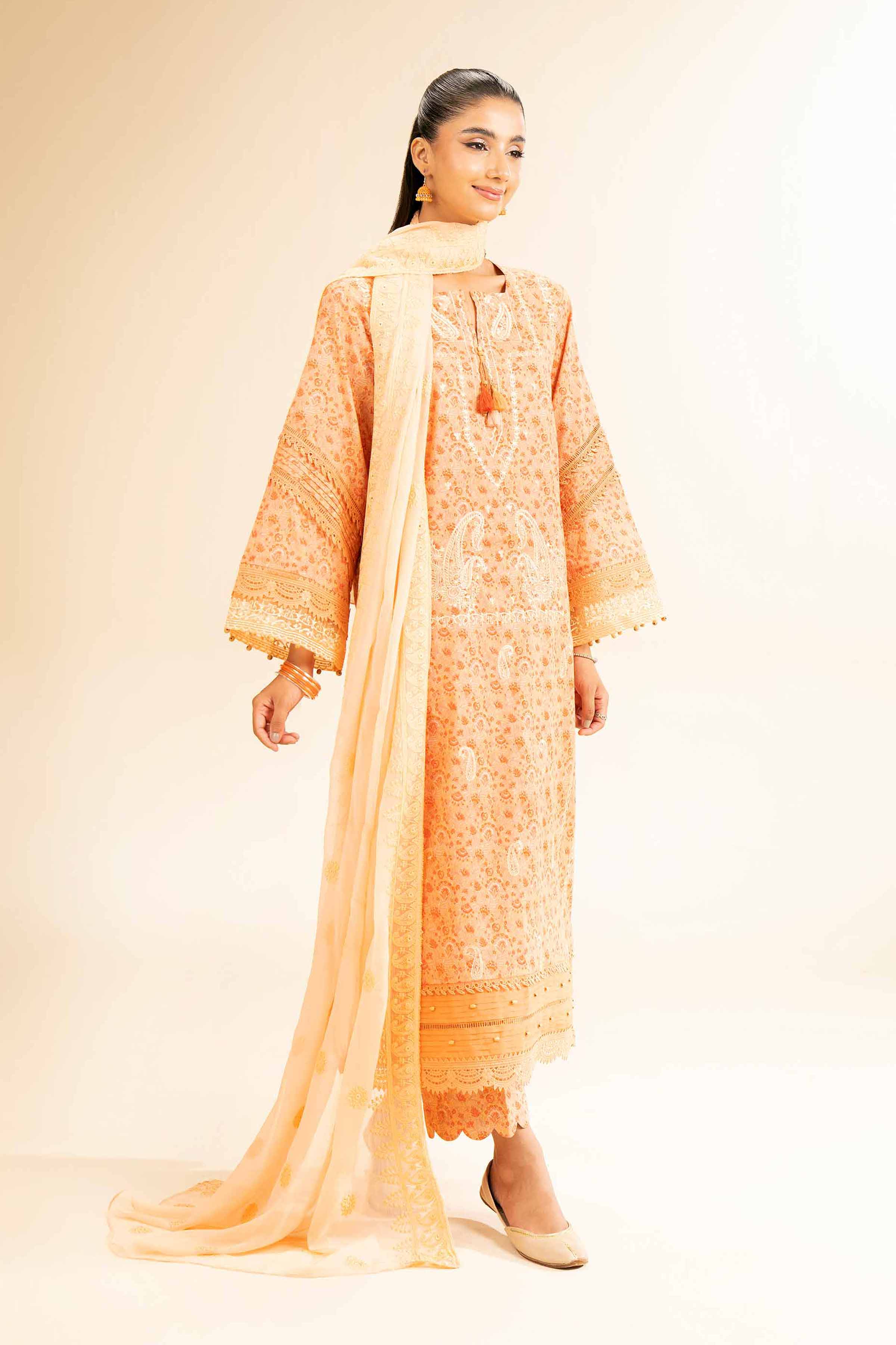 3 Piece - Printed Embroidered Suit - 42501284
