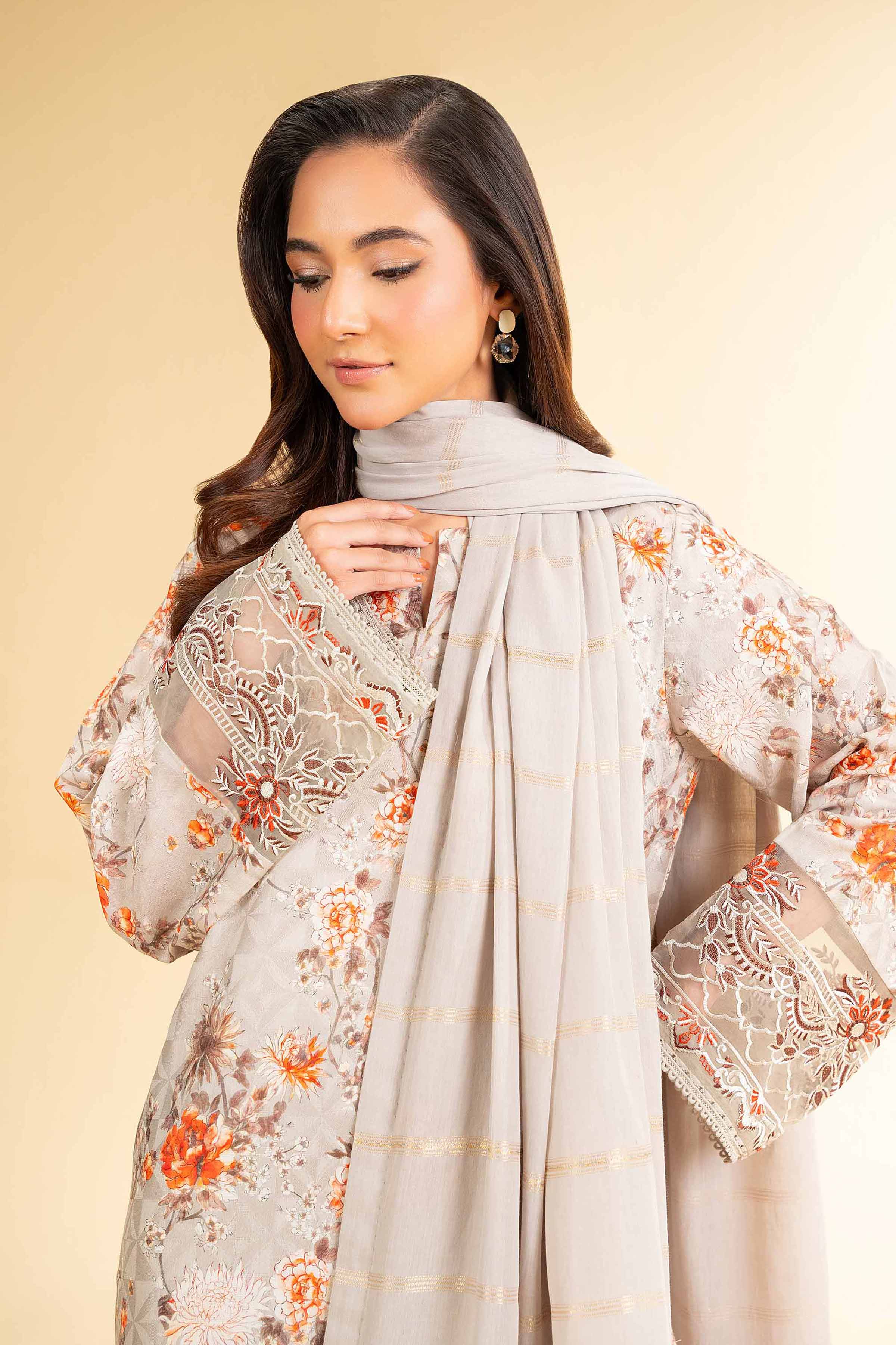 3 Piece - Digital Printed Jacquard Embroidered Suit - 42501297