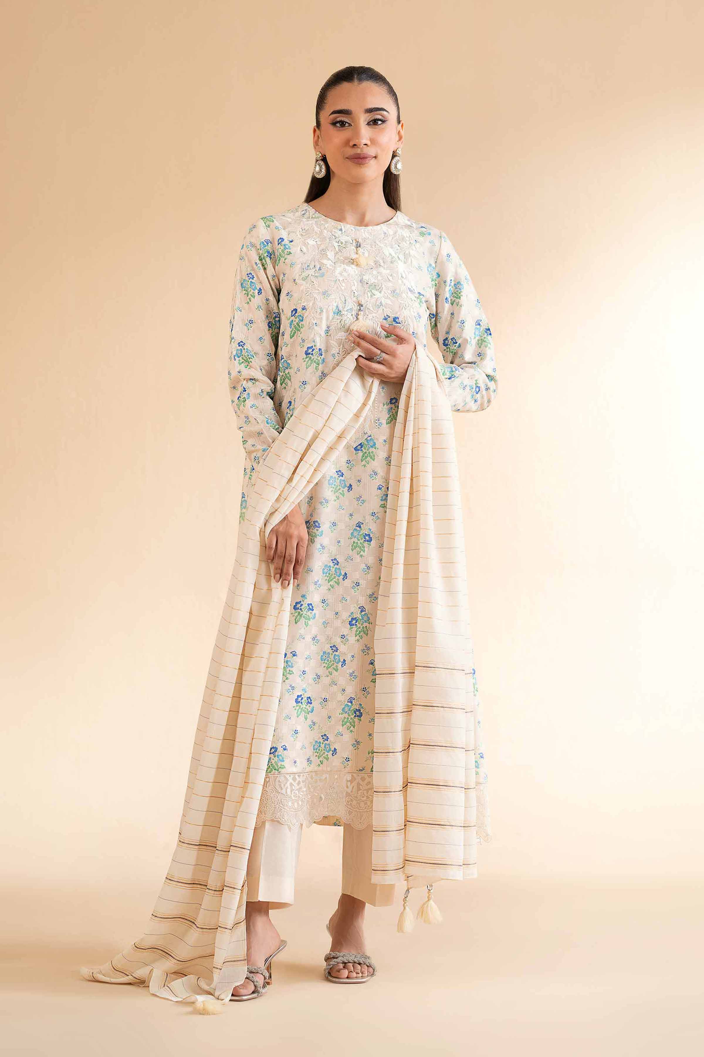 3 Piece - Digital Printed Jacquard Embroidered Suit - 42501298