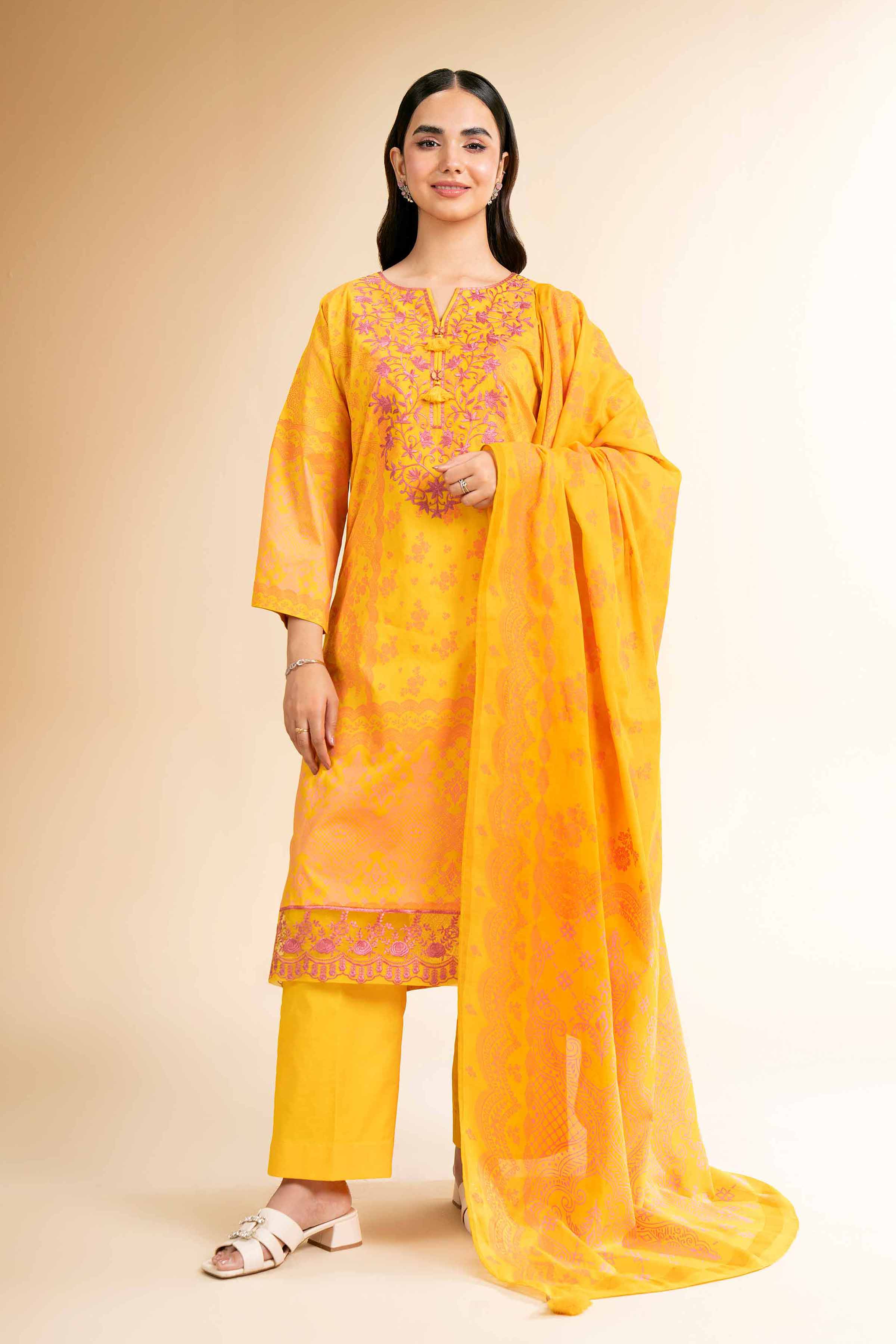 3 Piece - Flatbed Paste Embroidered Suit - 42501661