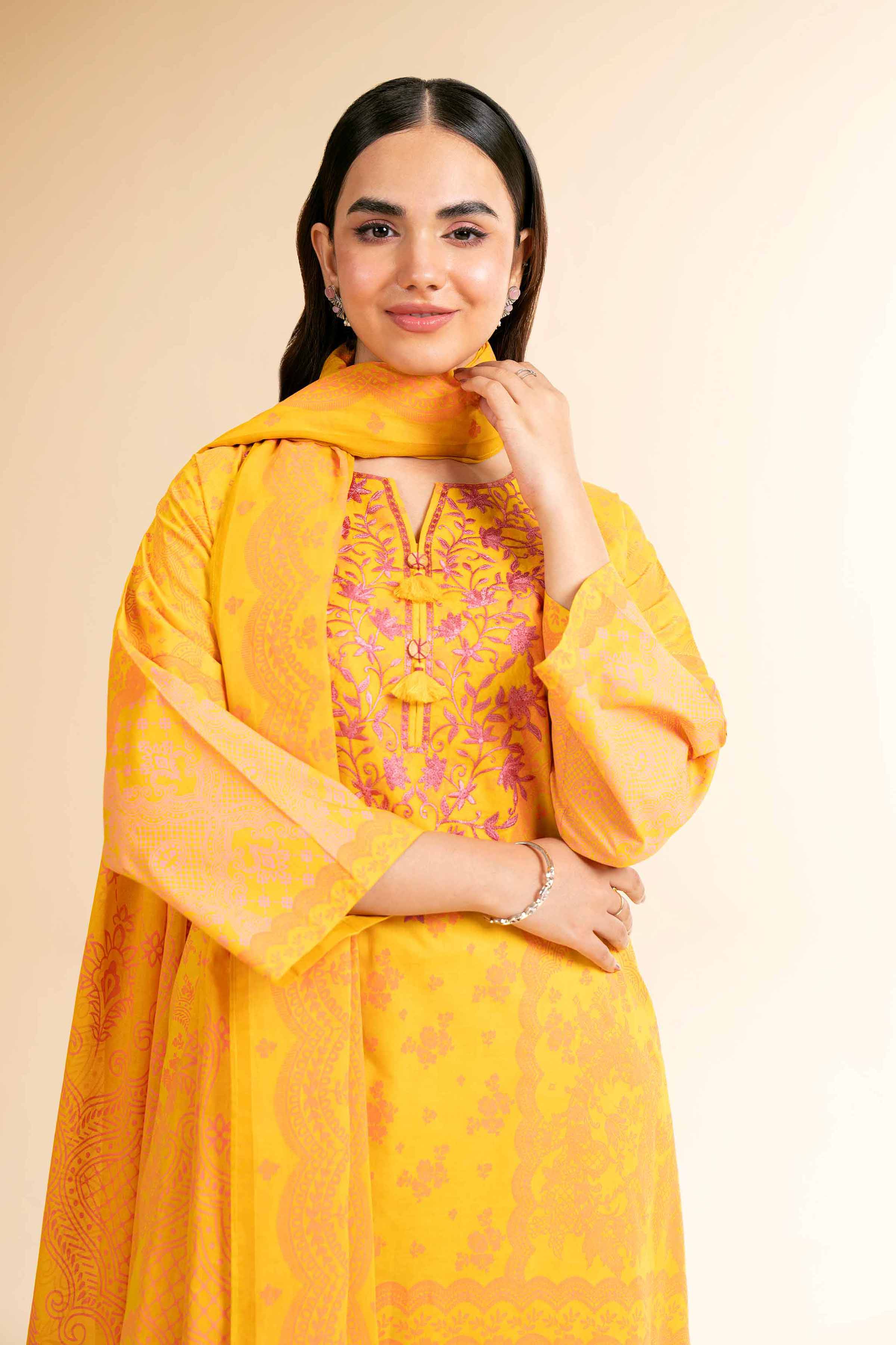 3 Piece - Flatbed Paste Embroidered Suit - 42501661