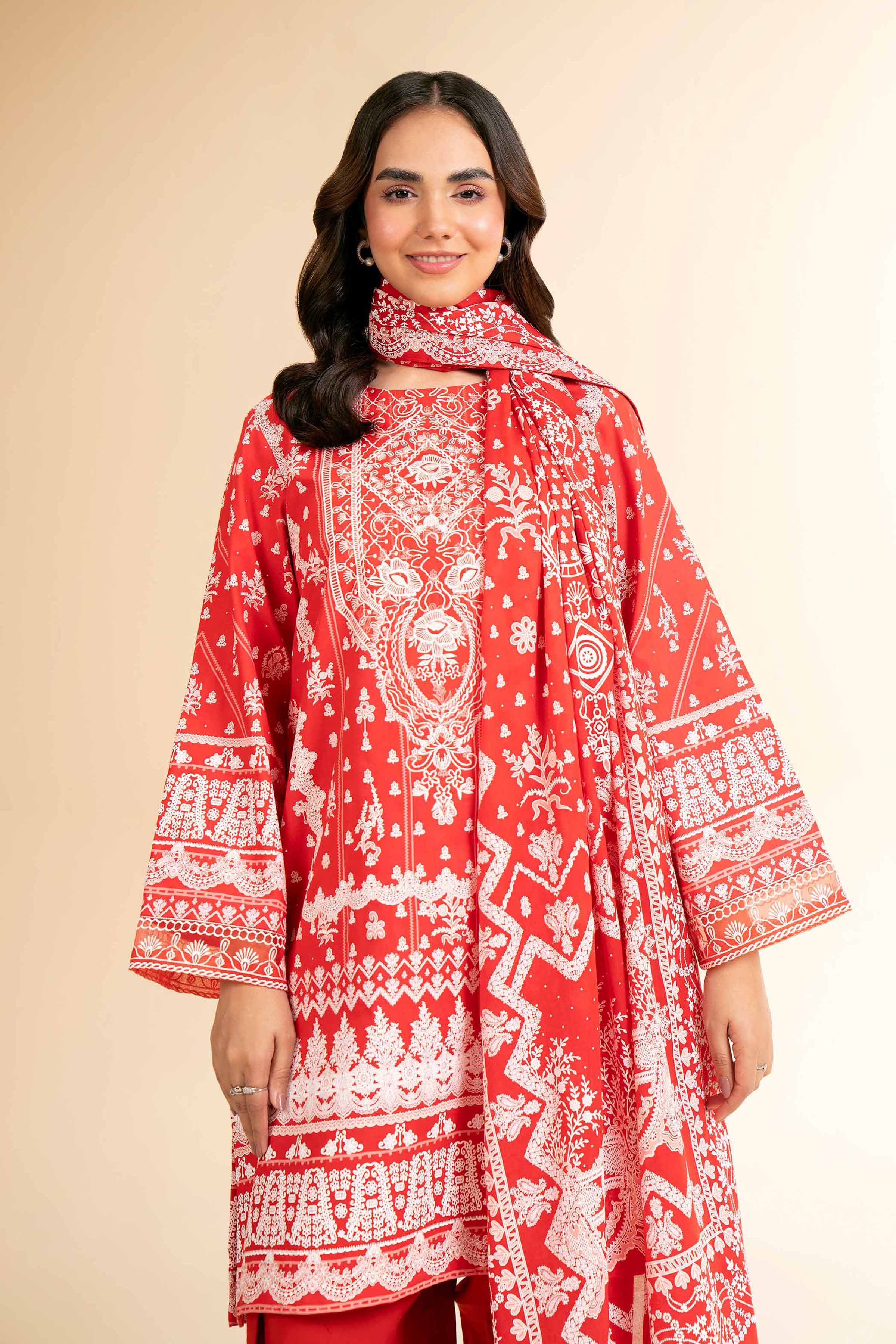 3 Piece - Flatbed Paste Embroidered Suit - 42501662