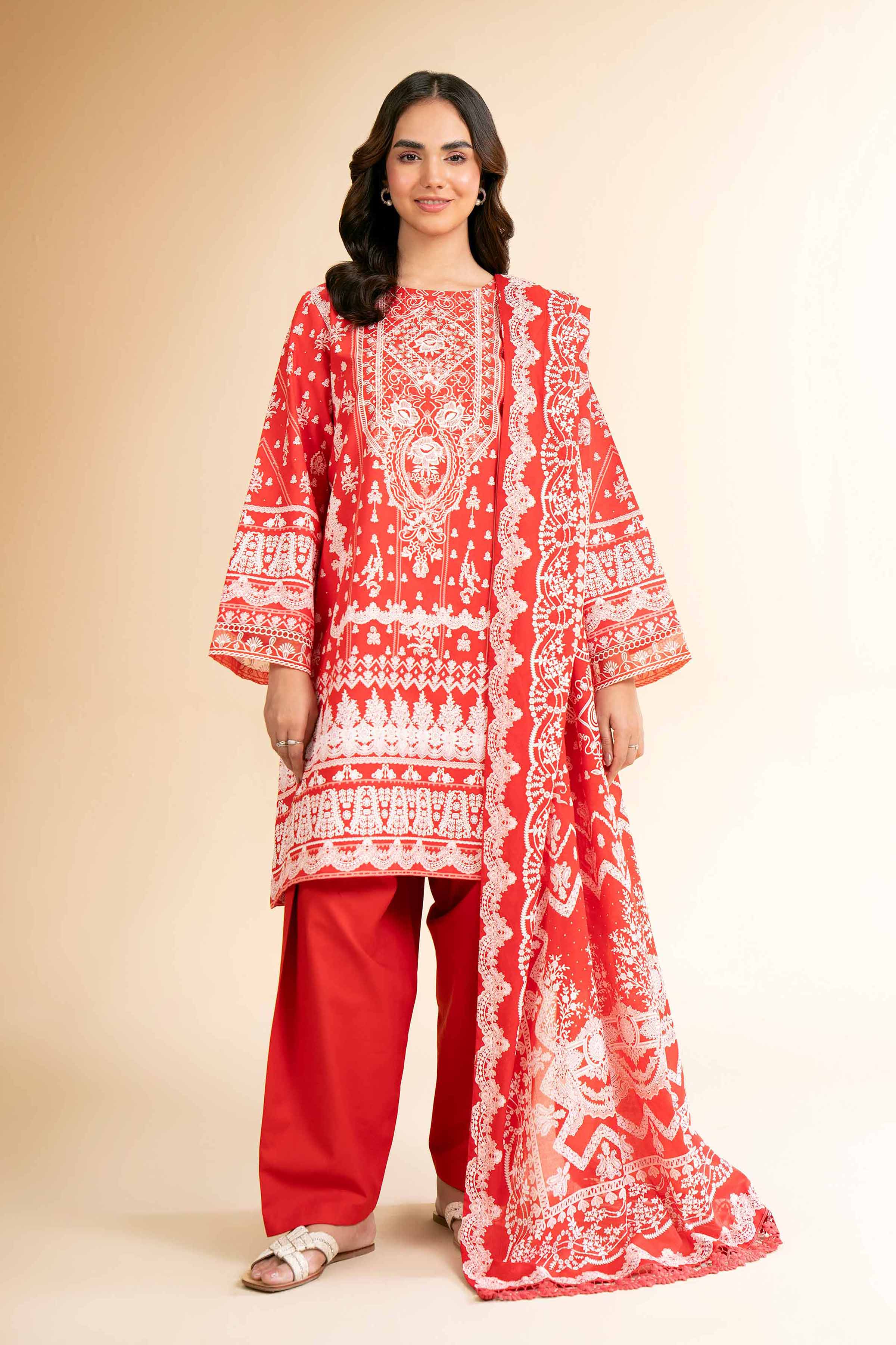 3 Piece - Flatbed Paste Embroidered Suit - 42501662