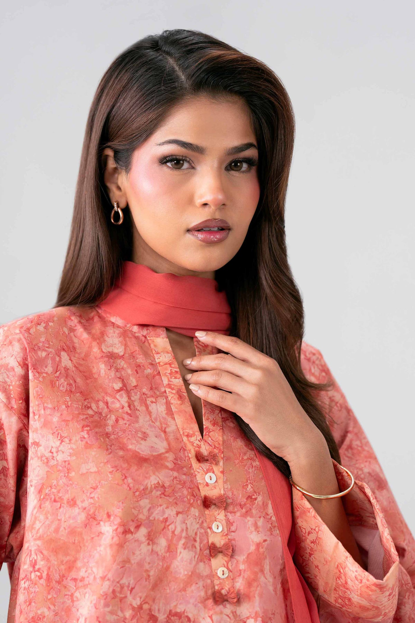 3 Piece Zari & Sequins Embroidered Lawn Suit with Gold & Lacquer Printed Dupatta