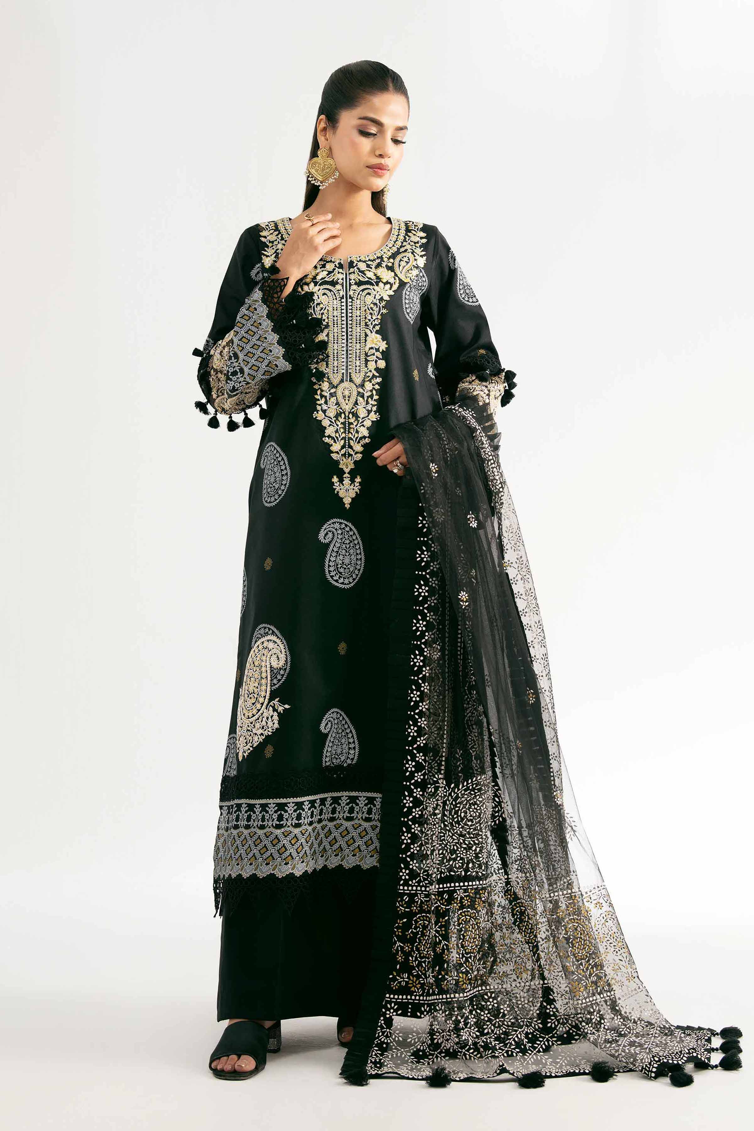 3 Piece - Paste Printed Embroidered Suit - 42501851