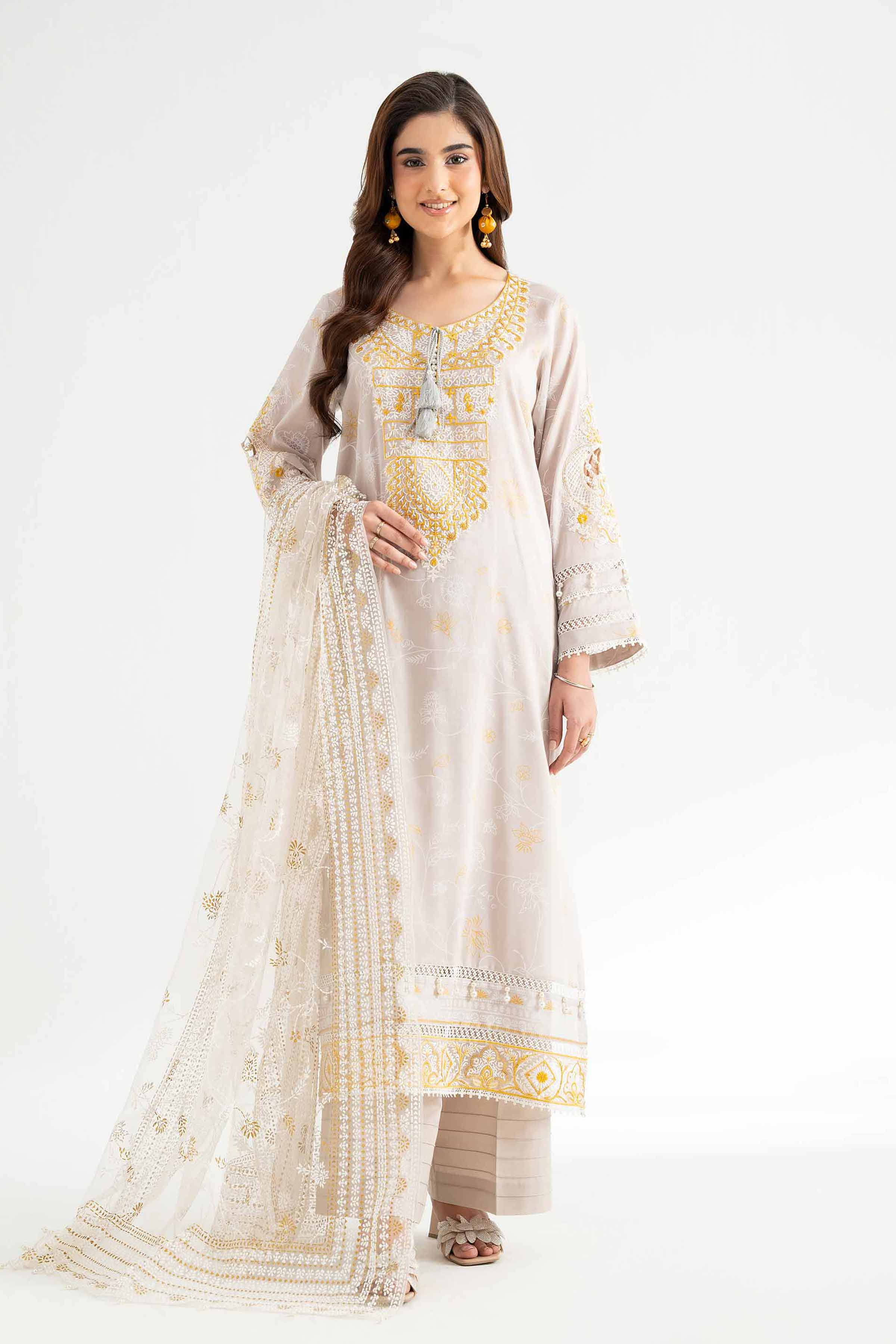 3 Piece - Paste Printed Embroidered Suit - 42501852