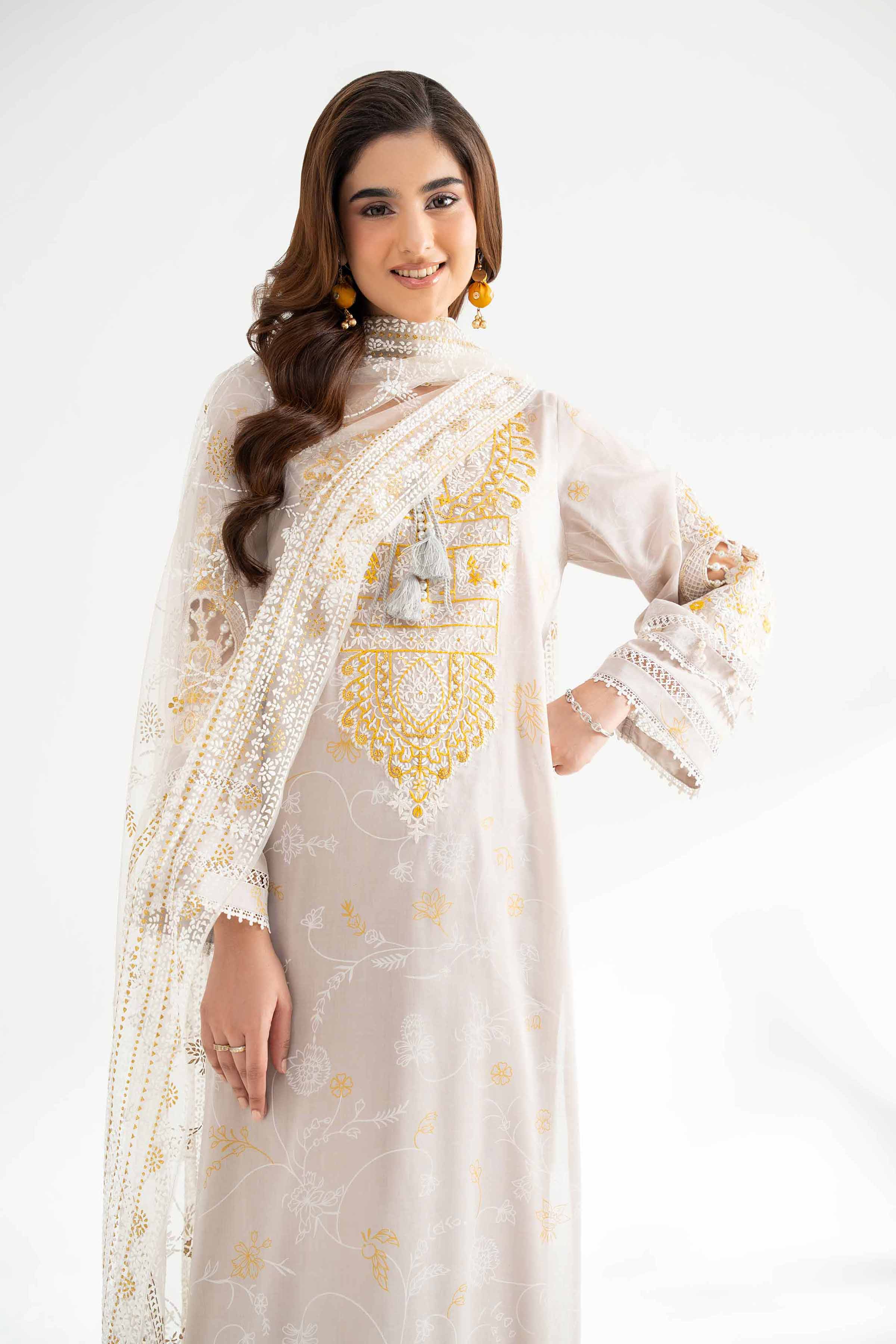 3 Piece - Paste Printed Embroidered Suit - 42501852