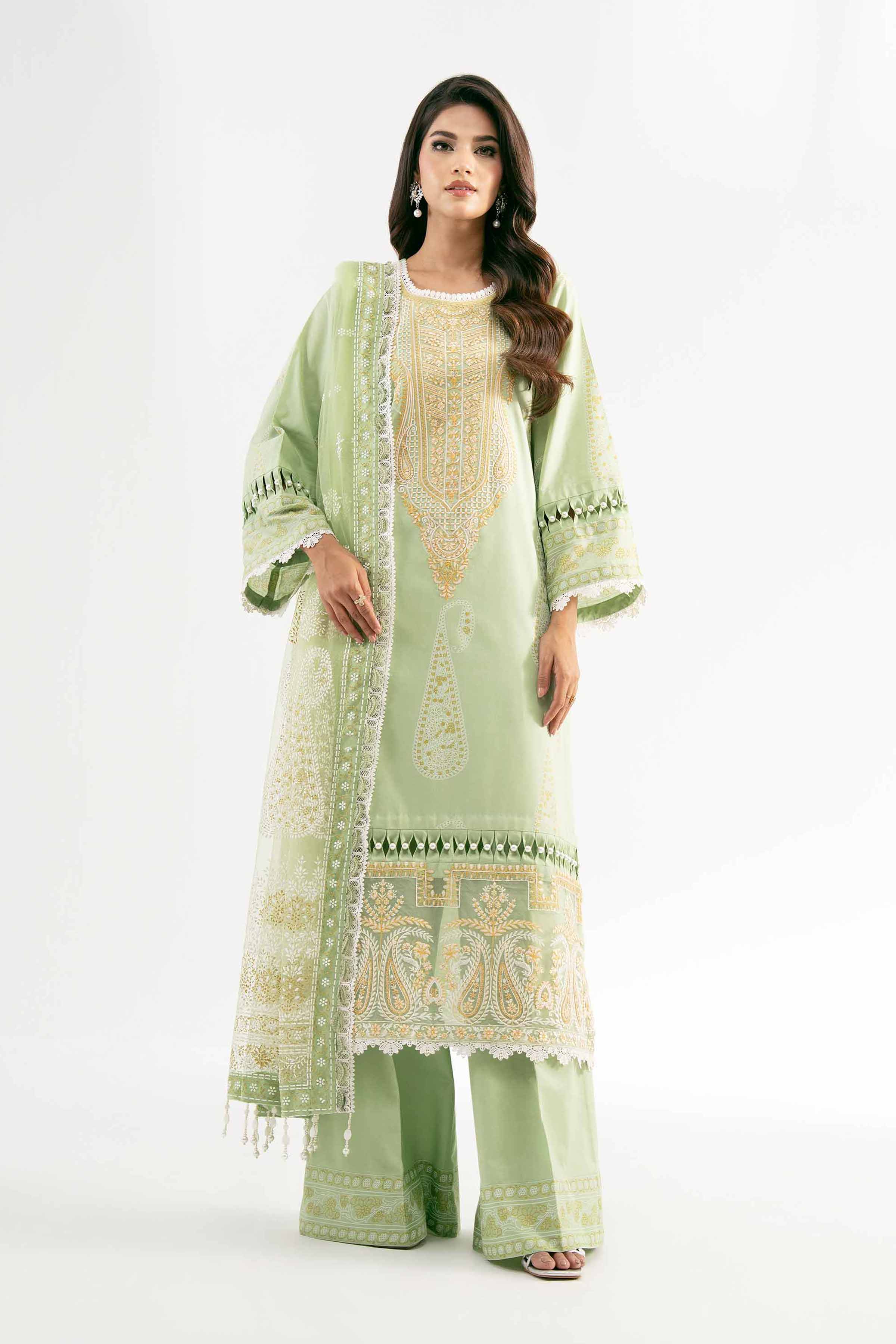 3 Piece - Paste Printed Embroidered Suit - 42501853