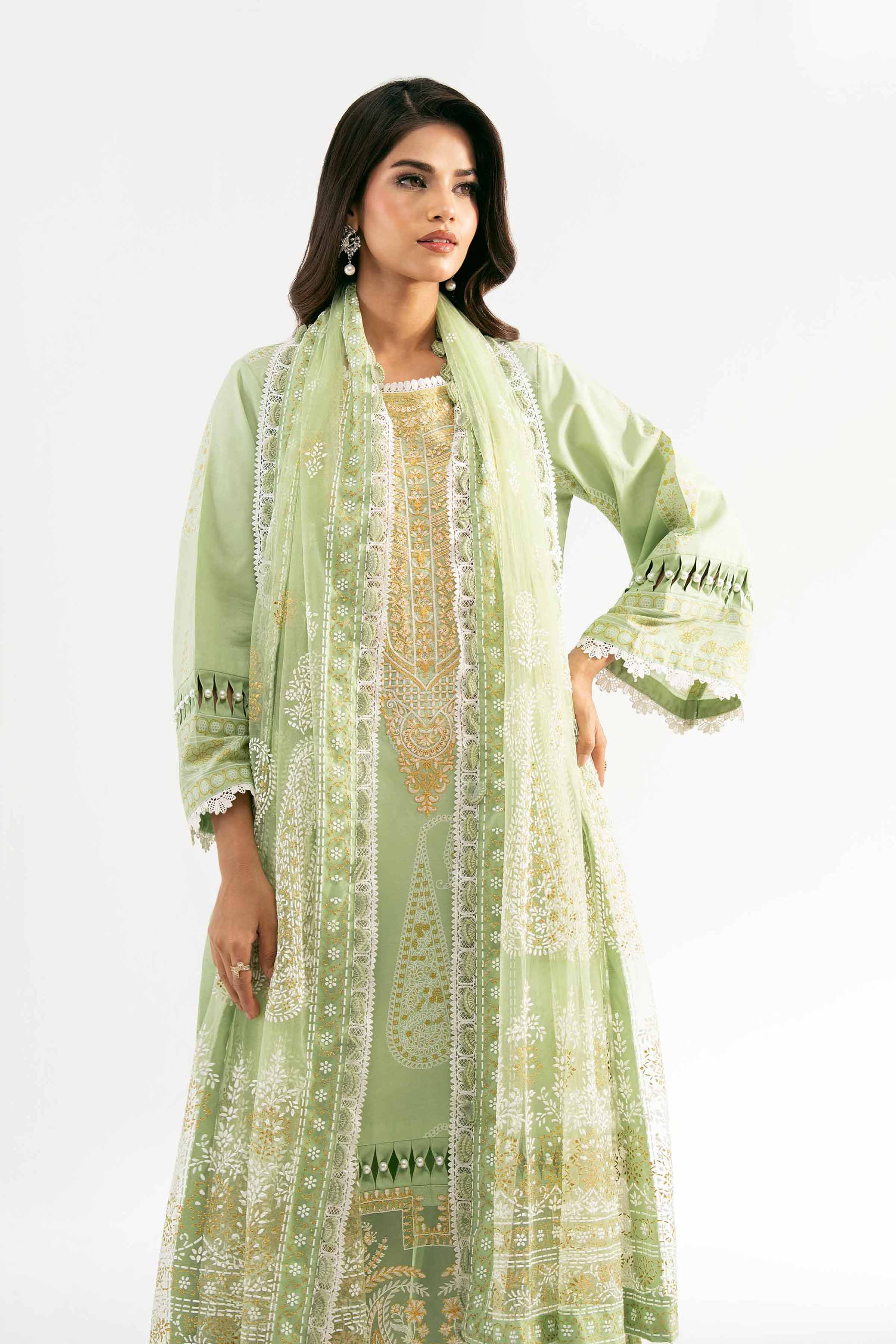 3 Piece - Paste Printed Embroidered Suit - 42501853