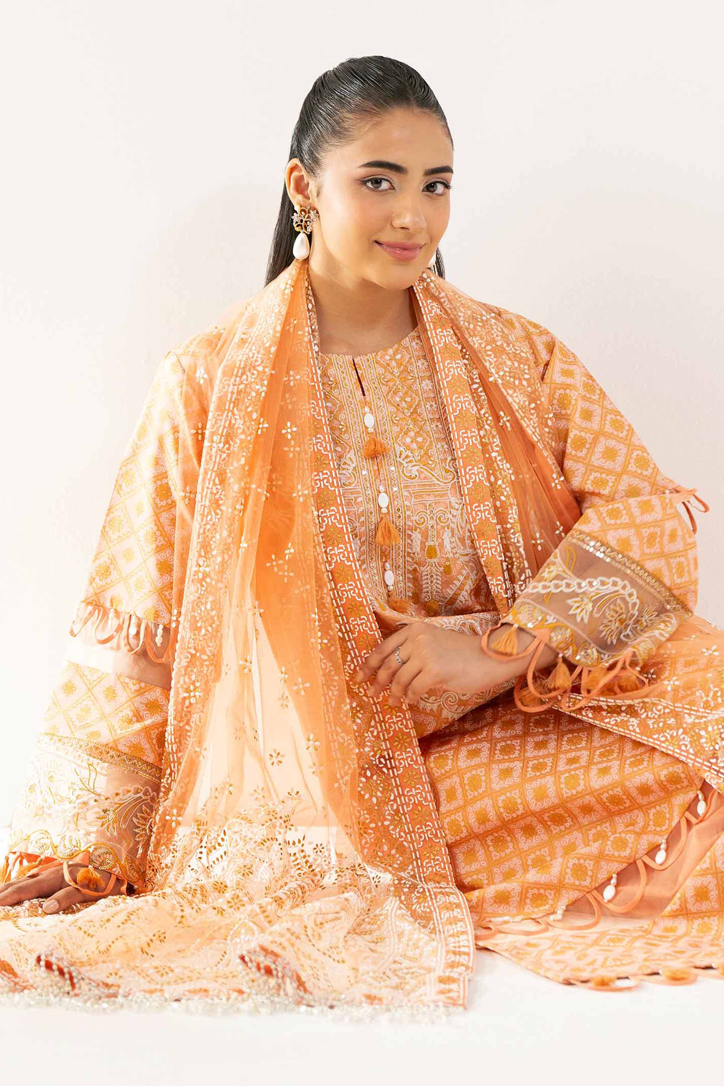 3 Piece - Paste Printed Embroidered Suit - 42501856