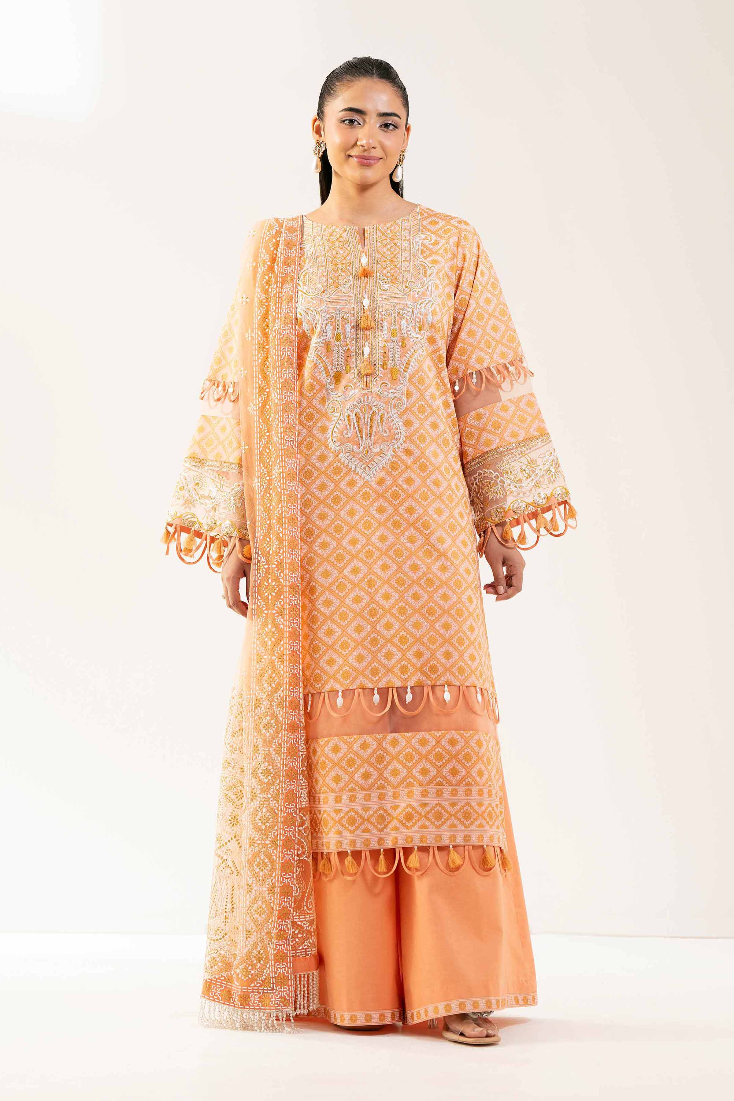 3 Piece - Paste Printed Embroidered Suit - 42501856