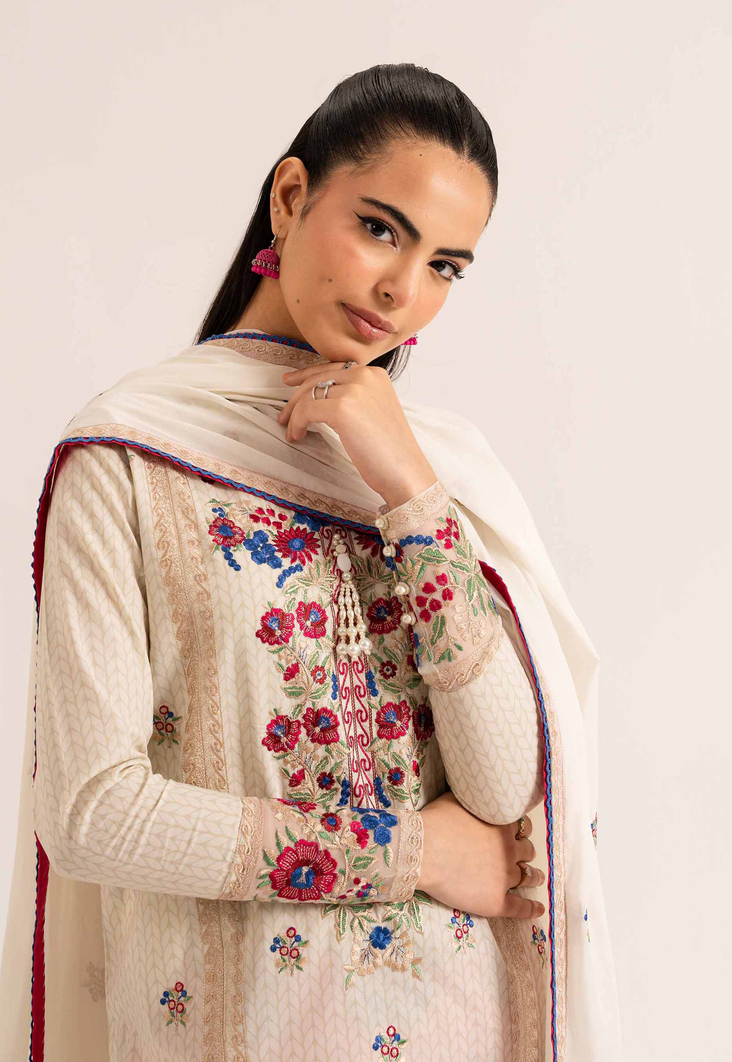 3 Piece - Printed Embroidered Suit - 42501877