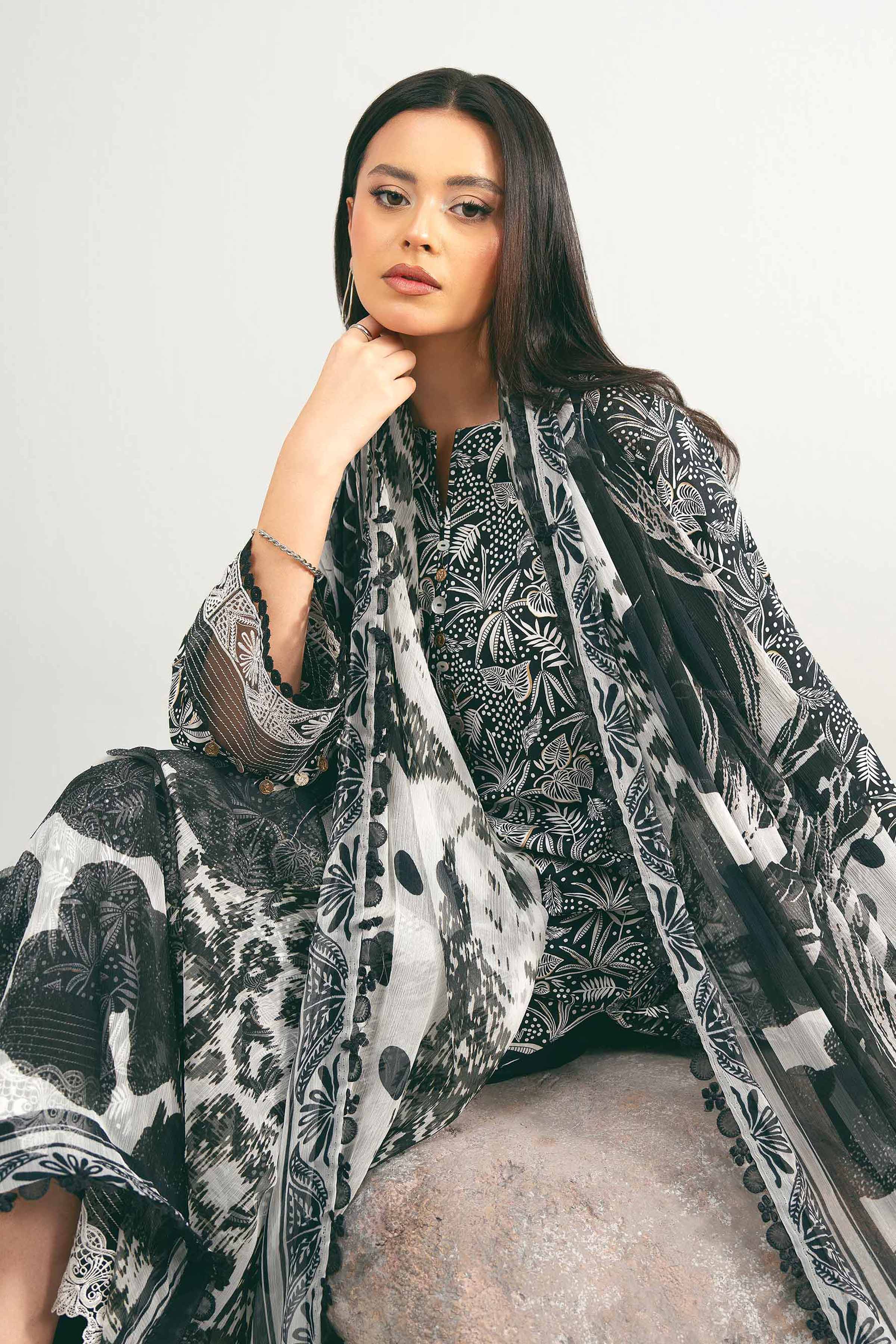 3 Piece - Printed Embroidered Suit - 42502032