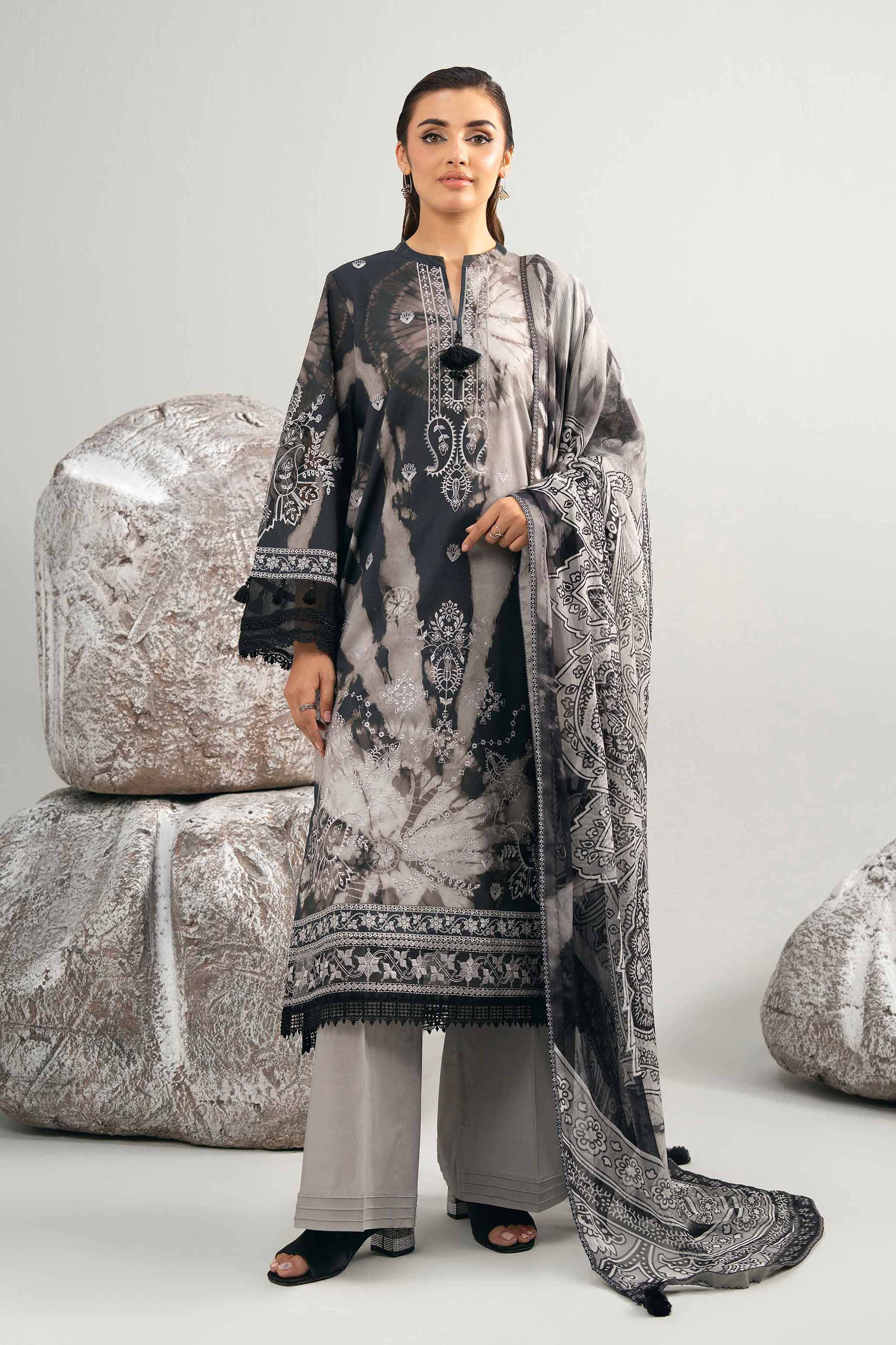 3 Piece - Digital Printed Embroidered Suit - 42502037