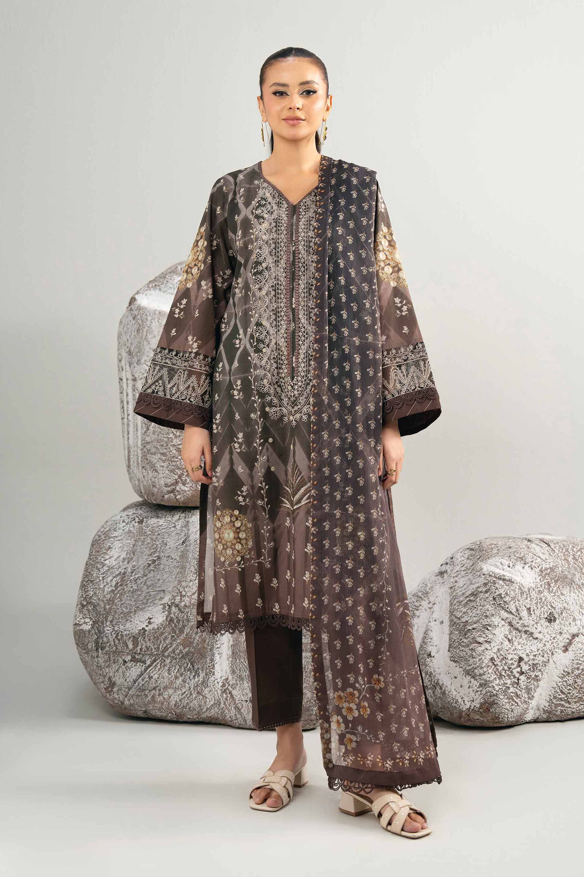 3 Piece - Digital Printed Embroidered Suit - 42502038