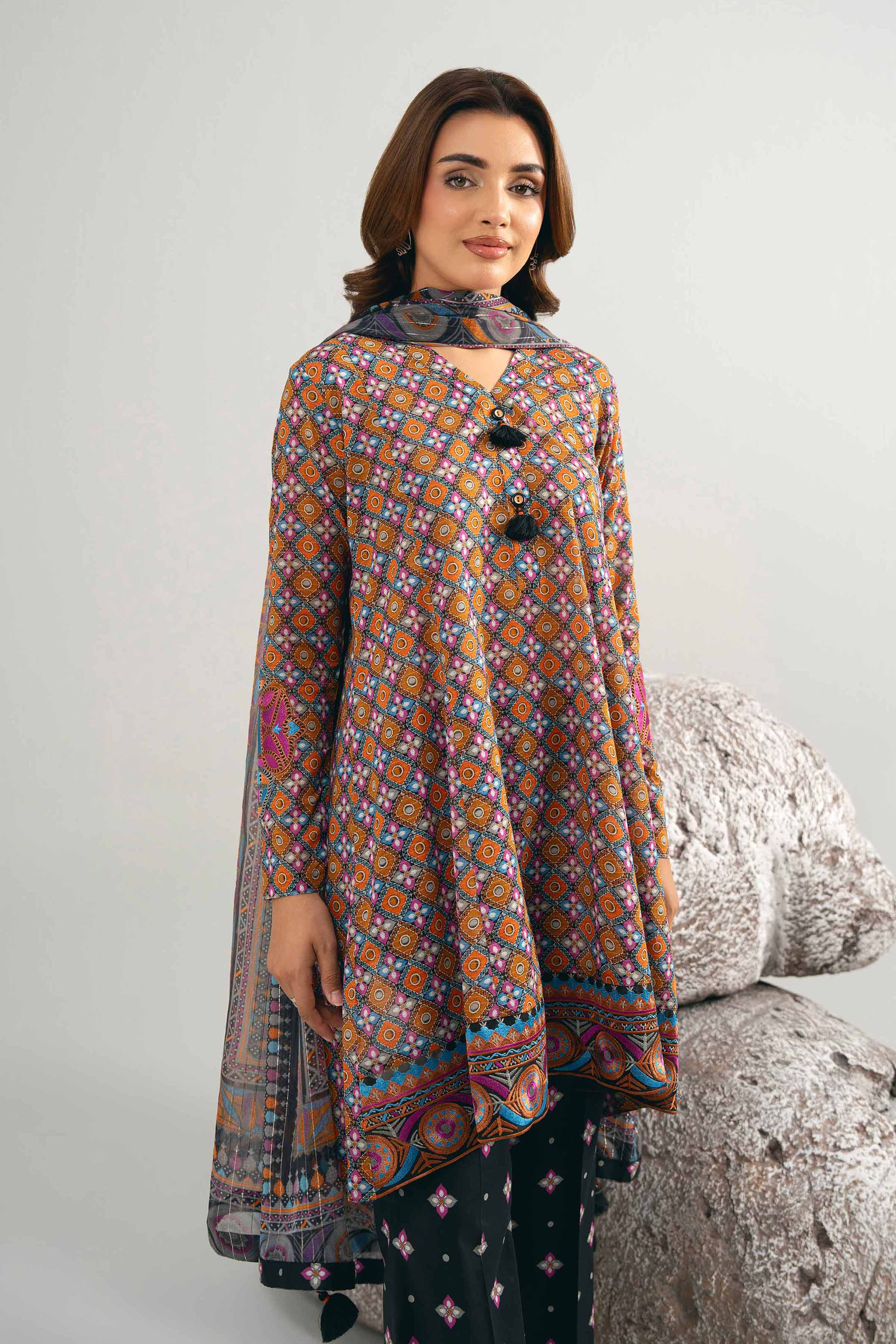 3 Piece - Digital Printed Embroidered Suit - 42502048