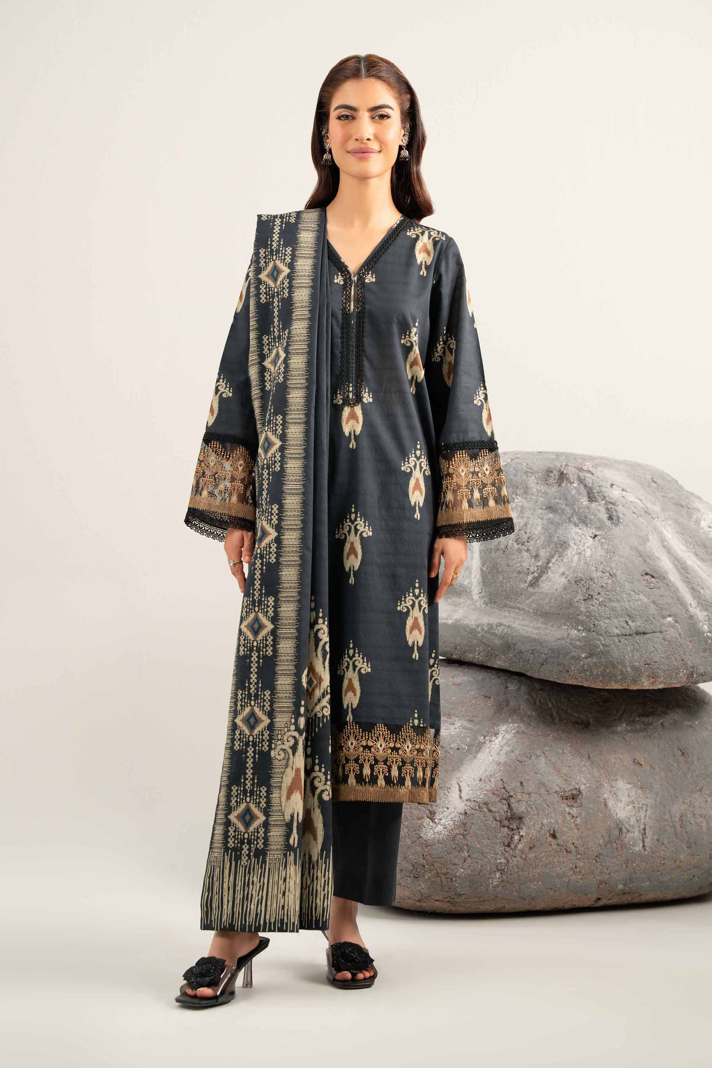 3 Piece - Digital Printed Embroidered Suit - 42502053